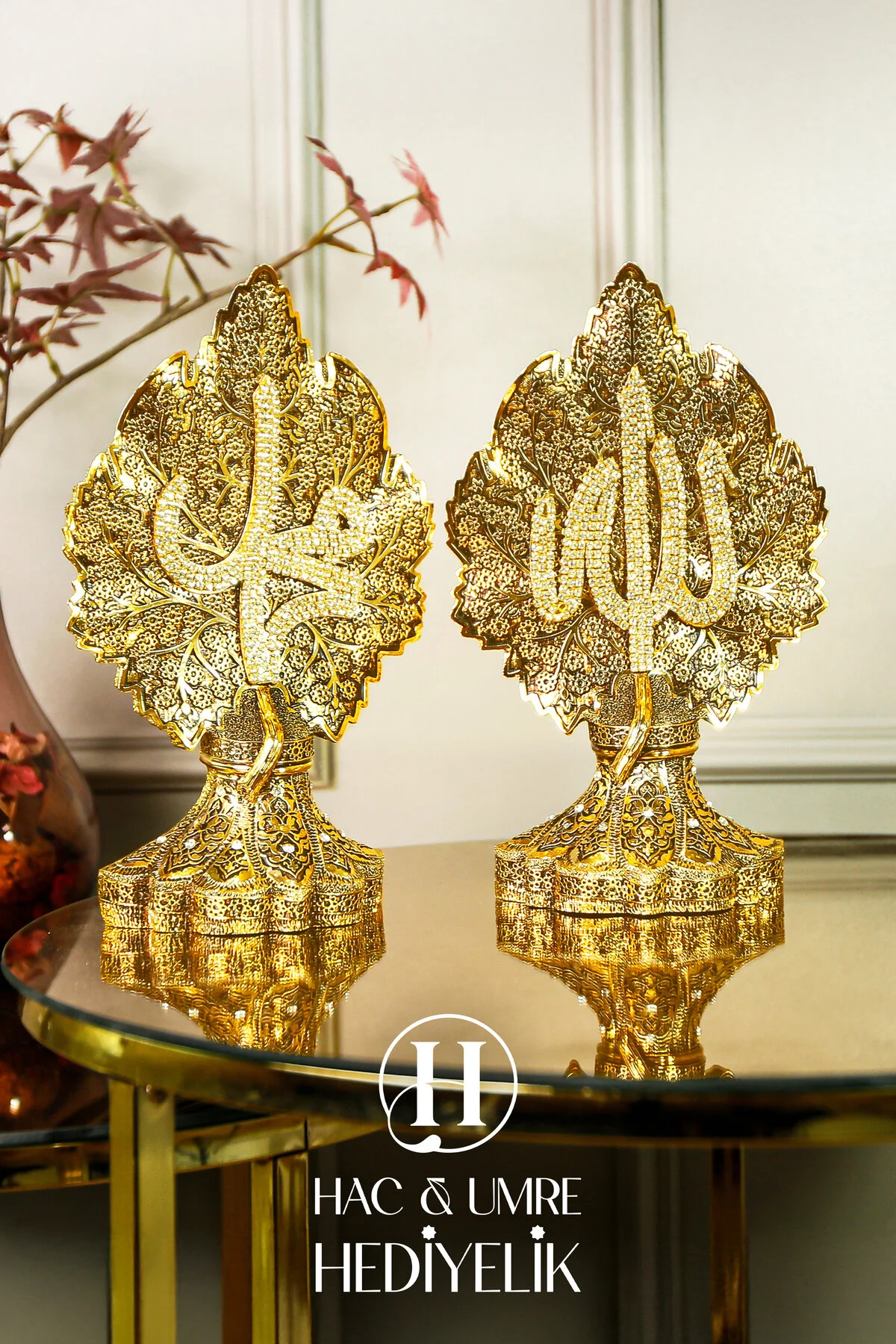 فیگور مجسمه تزیینی لوکس دو نفره با دیزی و هواپیما تزئینی گلدوزی شده الله محمد از ترکیه Hac Umre Hediyelik