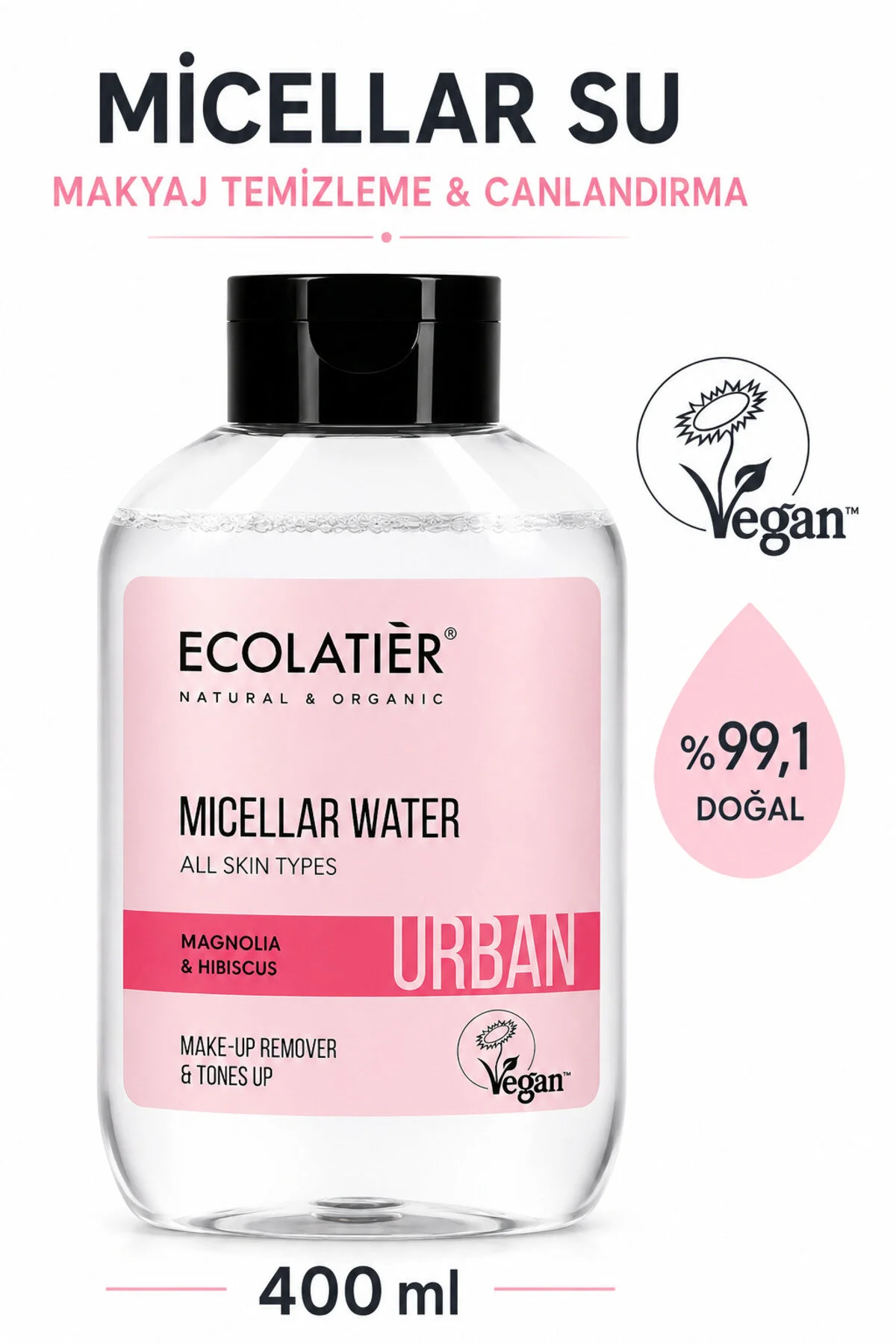 پاک کننده آرایش میسلار مرطوب کننده 400 میلی لیتر مناسب برای تمام انواع پوست ECOLATIER