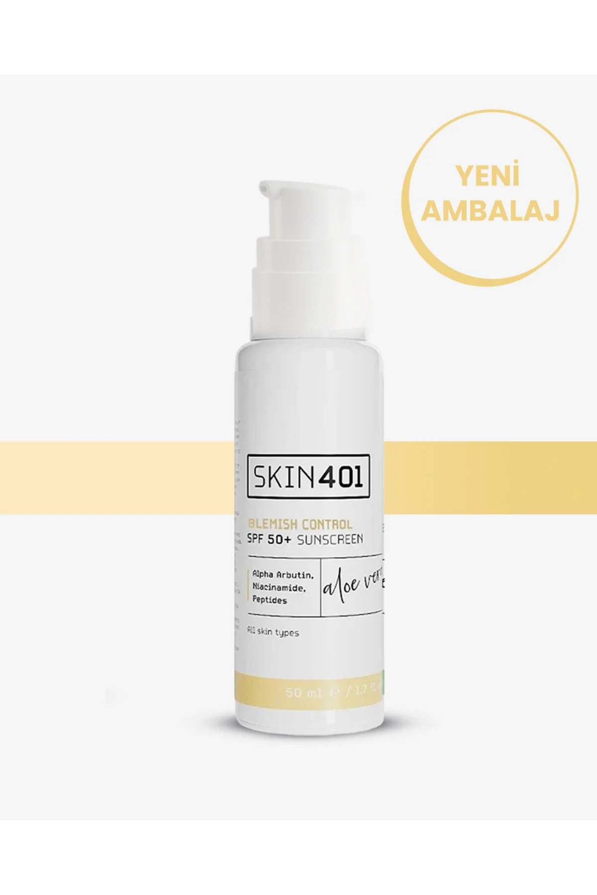 کرم ضد آفتاب صورت مرطوب کننده آلوئه ورا با SPF 50 لک میل Skin401