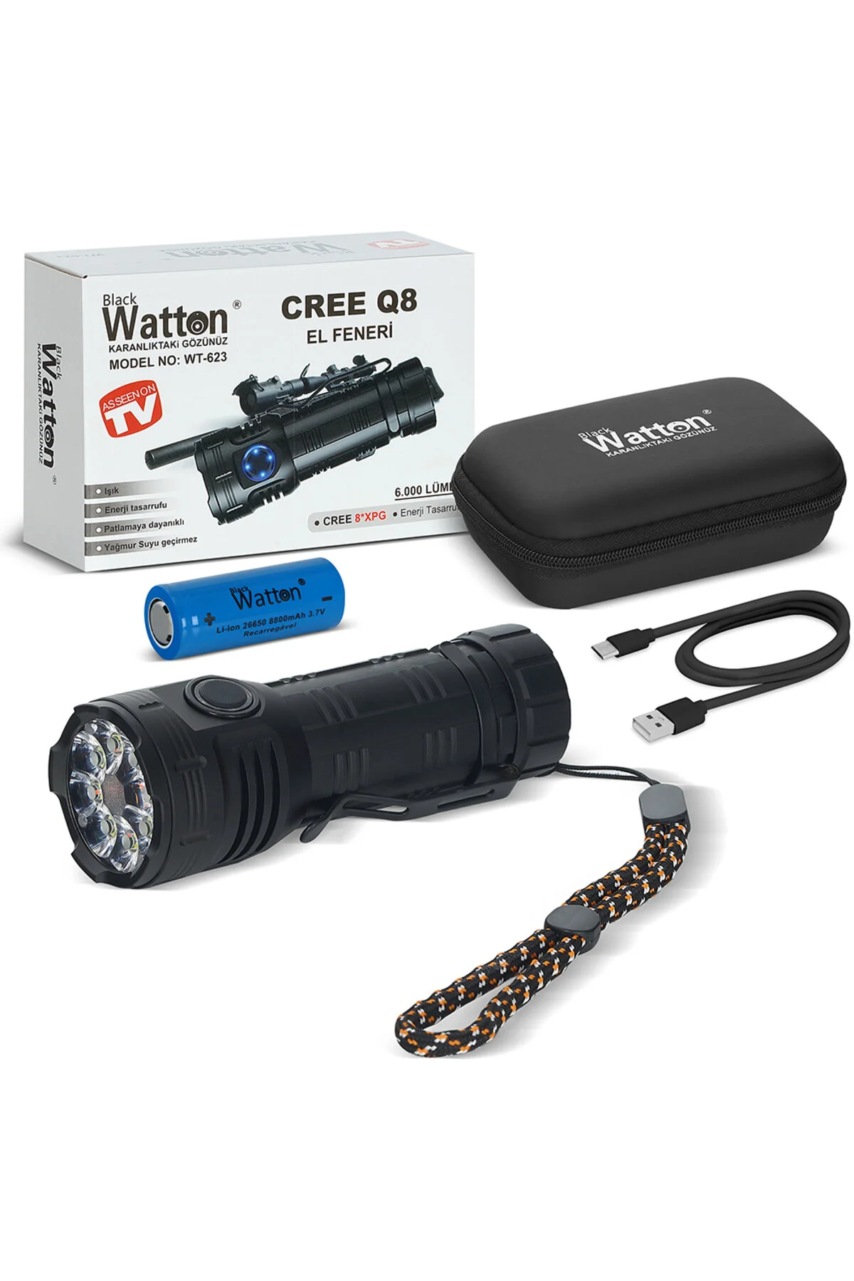 چراغ قوه CREE Q8 XQG 8+1 LED شارژ WT 623 Watton