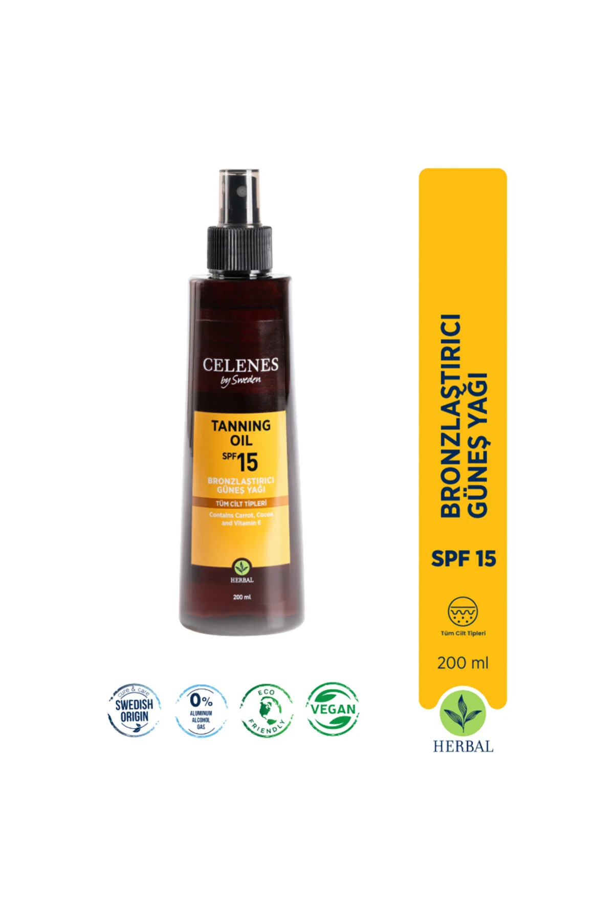 کرم ضد آفتاب بدن روغن تشخیص گیاهی 200 میل 15 SPF تمام پوست Celenes by Sweden