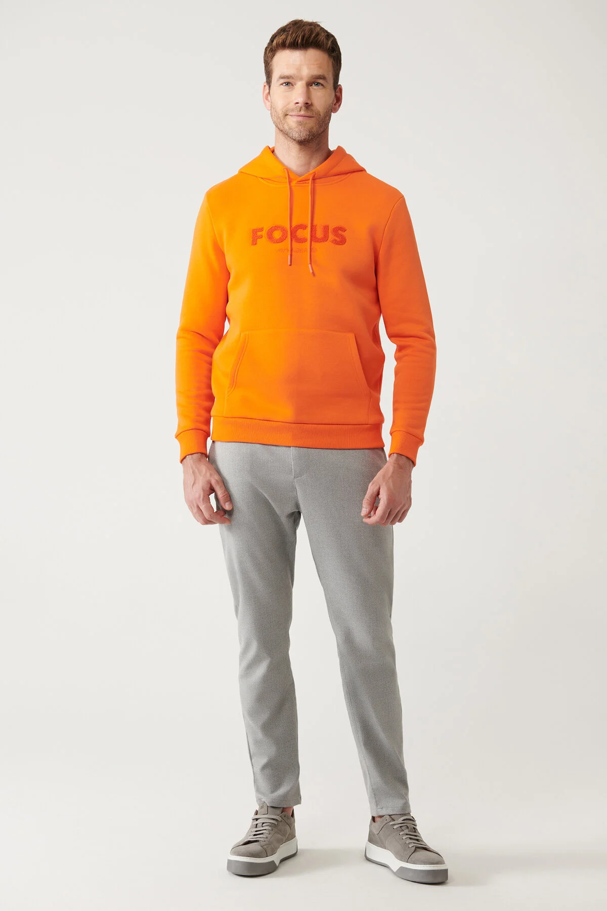 سویشرت نارنجی مردانه لباس 3 Ip Kangaroo Pocketshirt A32Y1193 آوا Avva