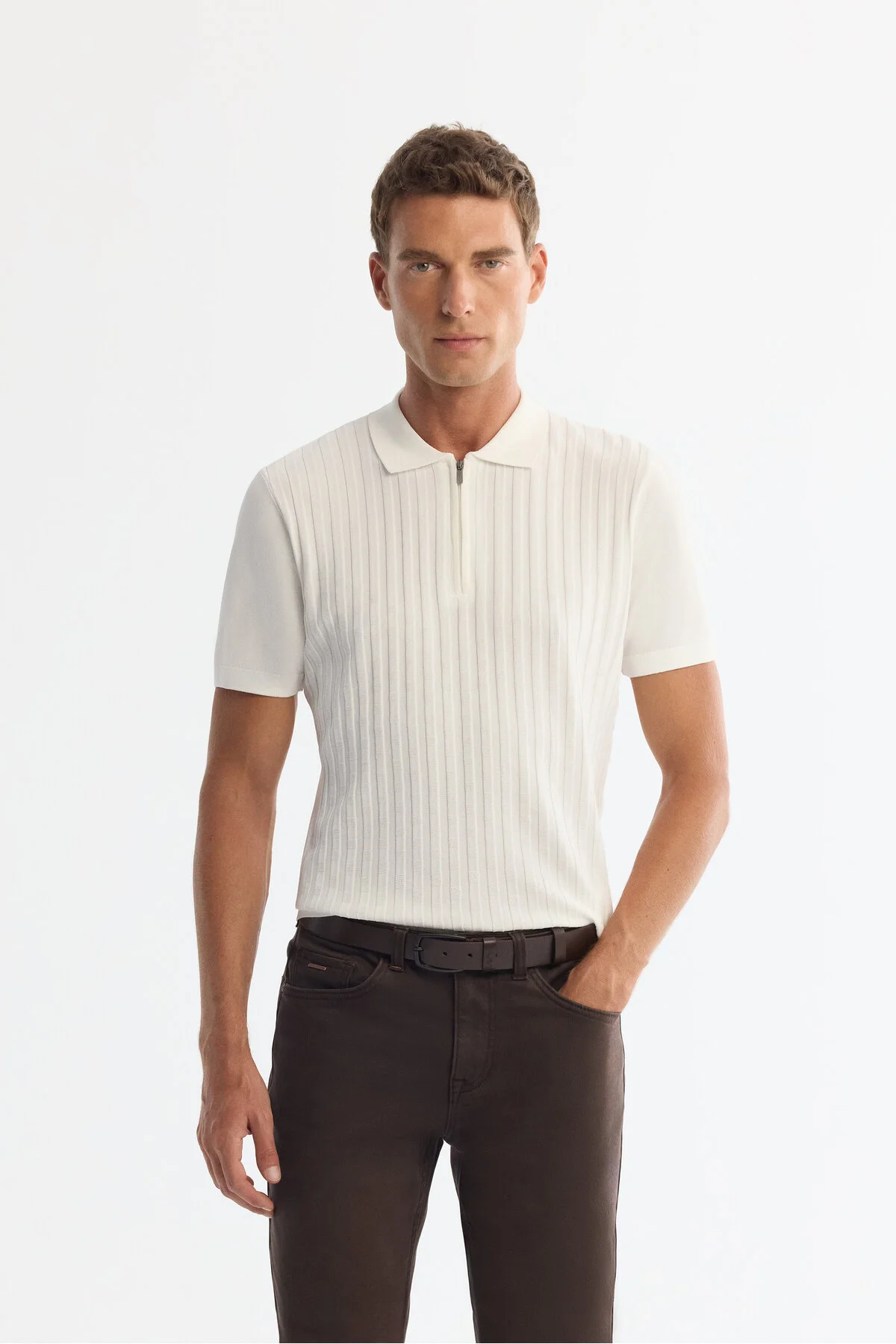 تی شرت مردانه Rayon Triko Ecru Polo Yaka آوا Avva
