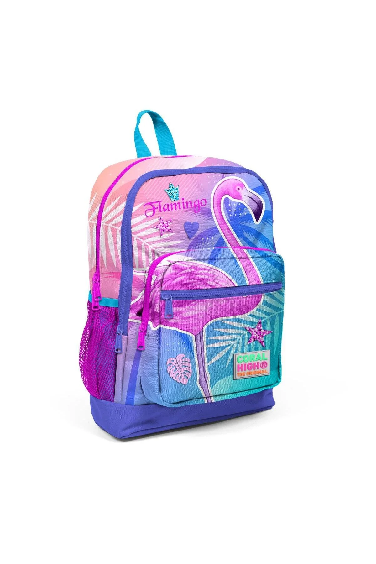 کیف مدرسه 23705 کوله پشتی چهار محفظه با طرح فلامینگو صورتی Coral High
