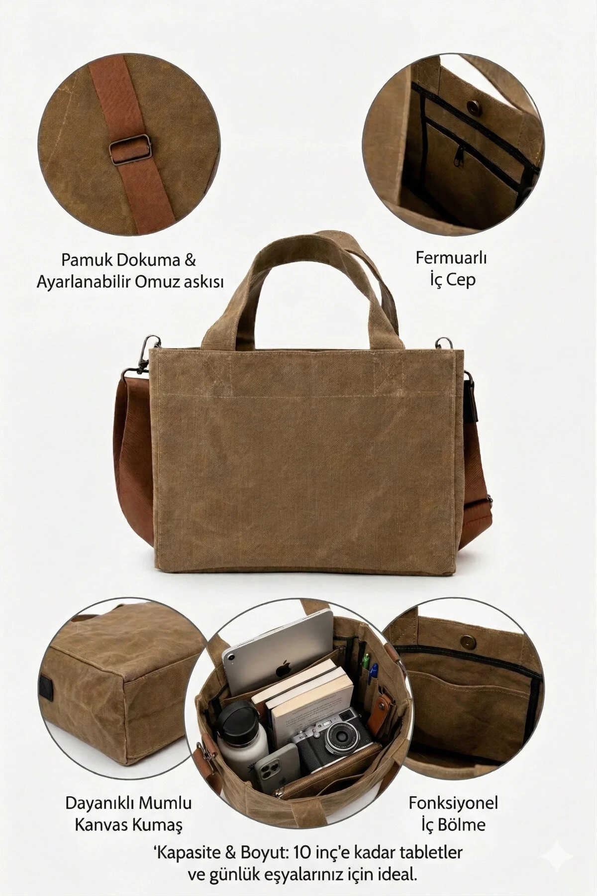 کیف شانه ای استفاده روزانه از دستی و با بند برزنتی پارچه سخت Goo Leather Goods