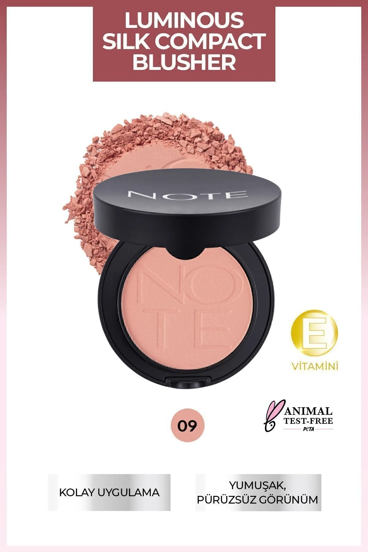 رژگونه پودر فشرده ابریشم لومینوس 09 داستی پینک Note Cosmetics
