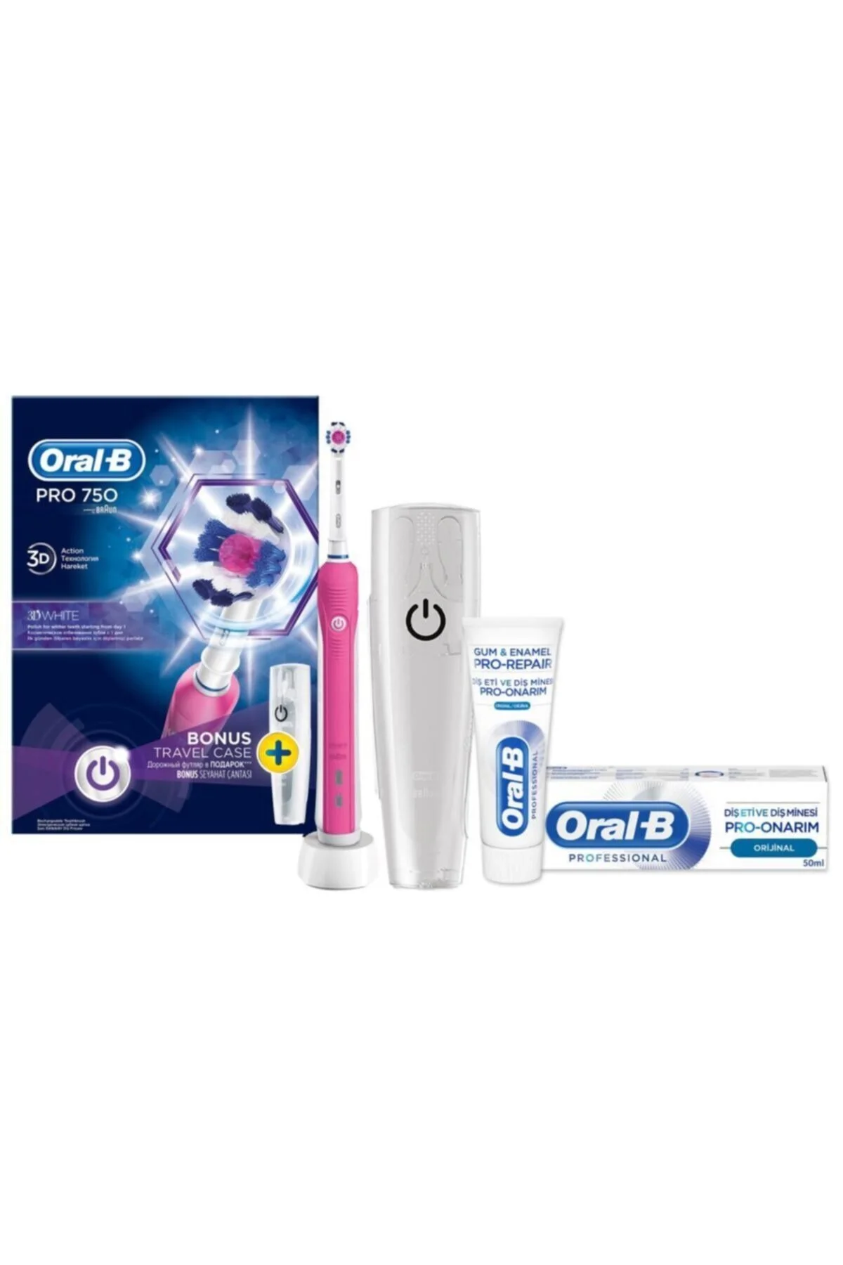 مسواک شارژی PRO 750 CROSS ACTION PINK + خمیر دندان 50 میلی لیتری اورجینال Oral-B