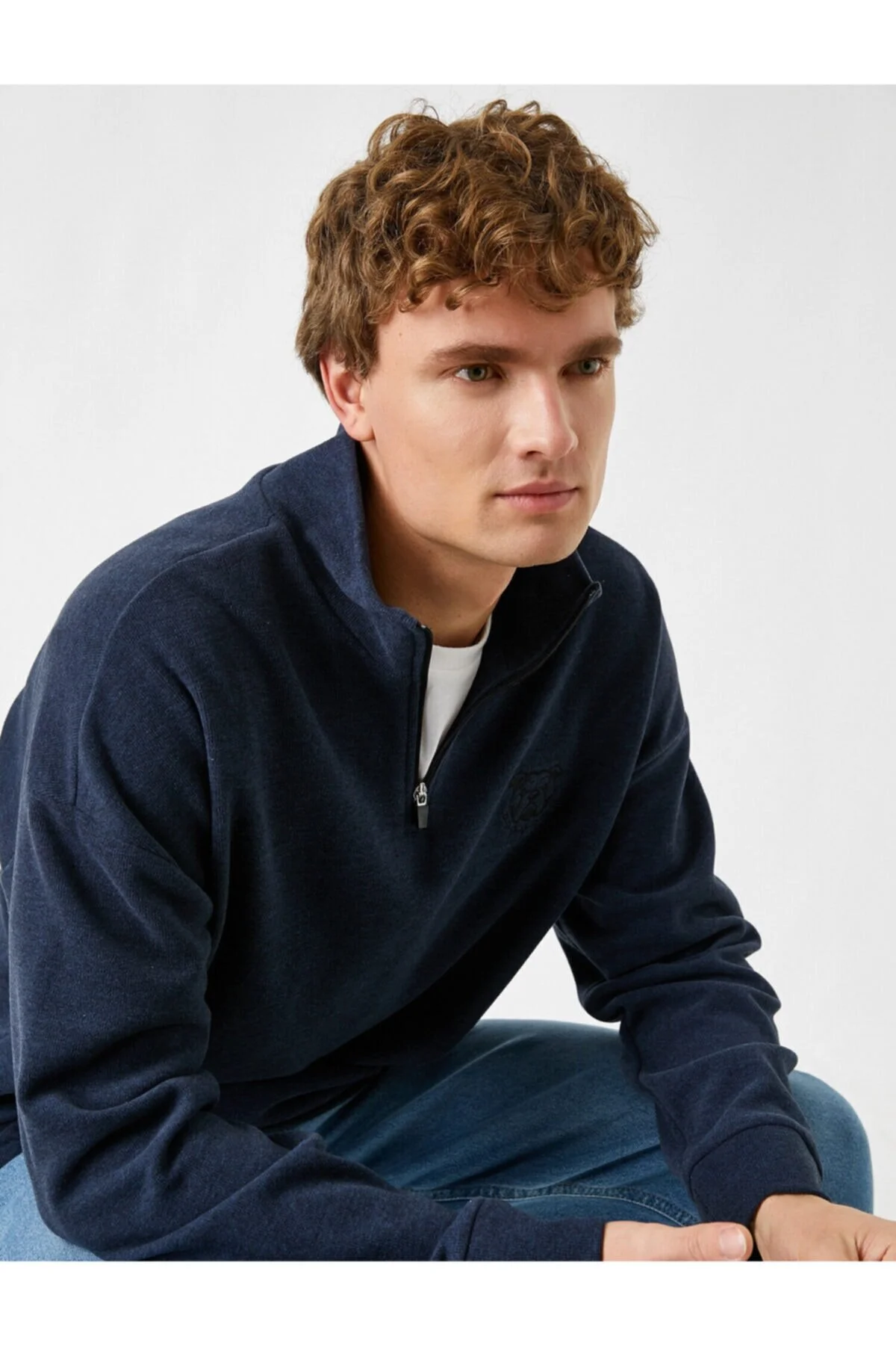 سویشرت آبی مردانه Buldogli Half Ziper Sweatshirt کوتون Koton