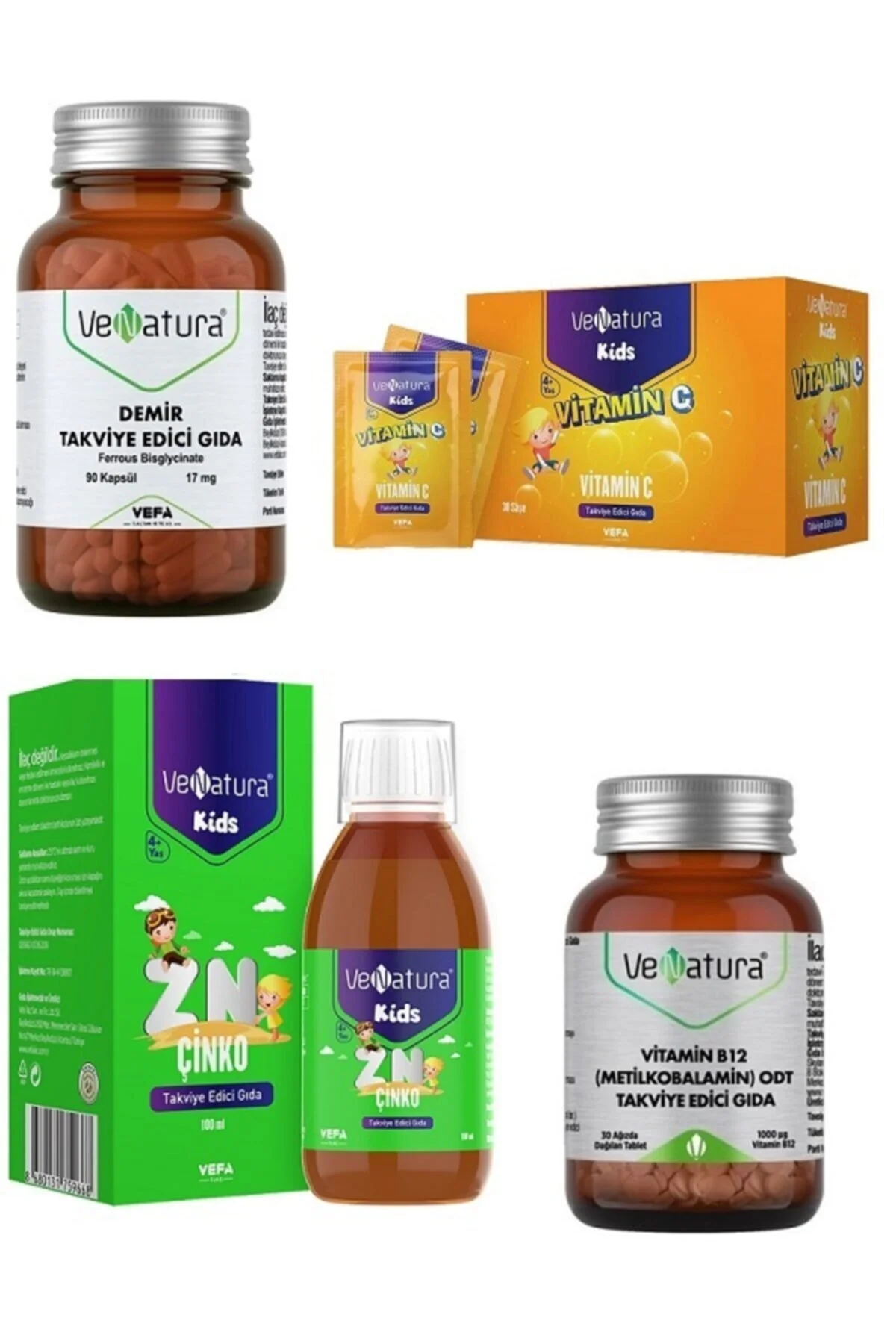 ویتامین دخترانه و پسرانه بچگانه METILKOBALAMINE ODT 30 قرص + آهن 90 کپسول روی برای کودکان 100 میلی لیتر C VIT. ساس Venatura