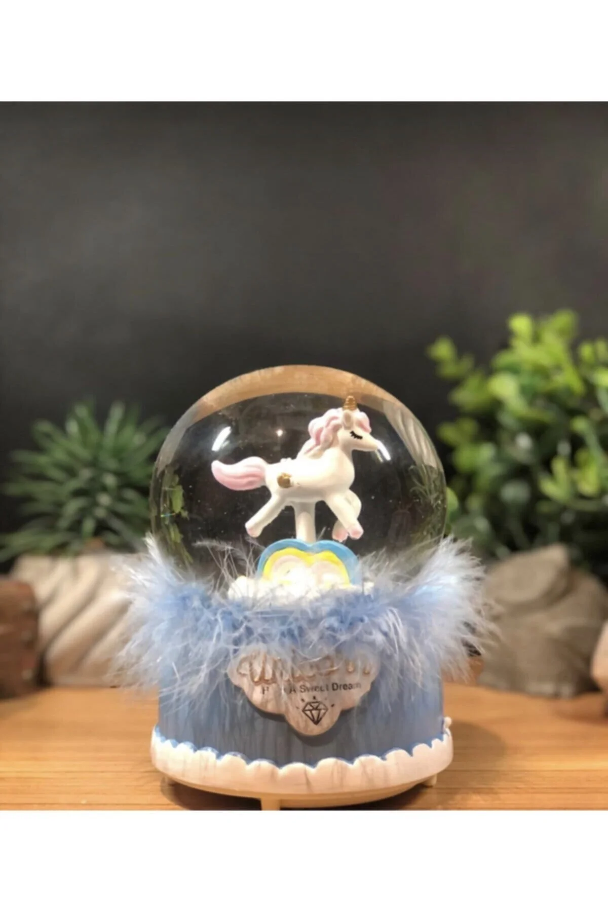 گوی برفی اسب بالدار تکشاخ سایز بزرگ SNOW GLOBE خود سمپاشی روشن و موزیکال از ترکیه Çiko Toys