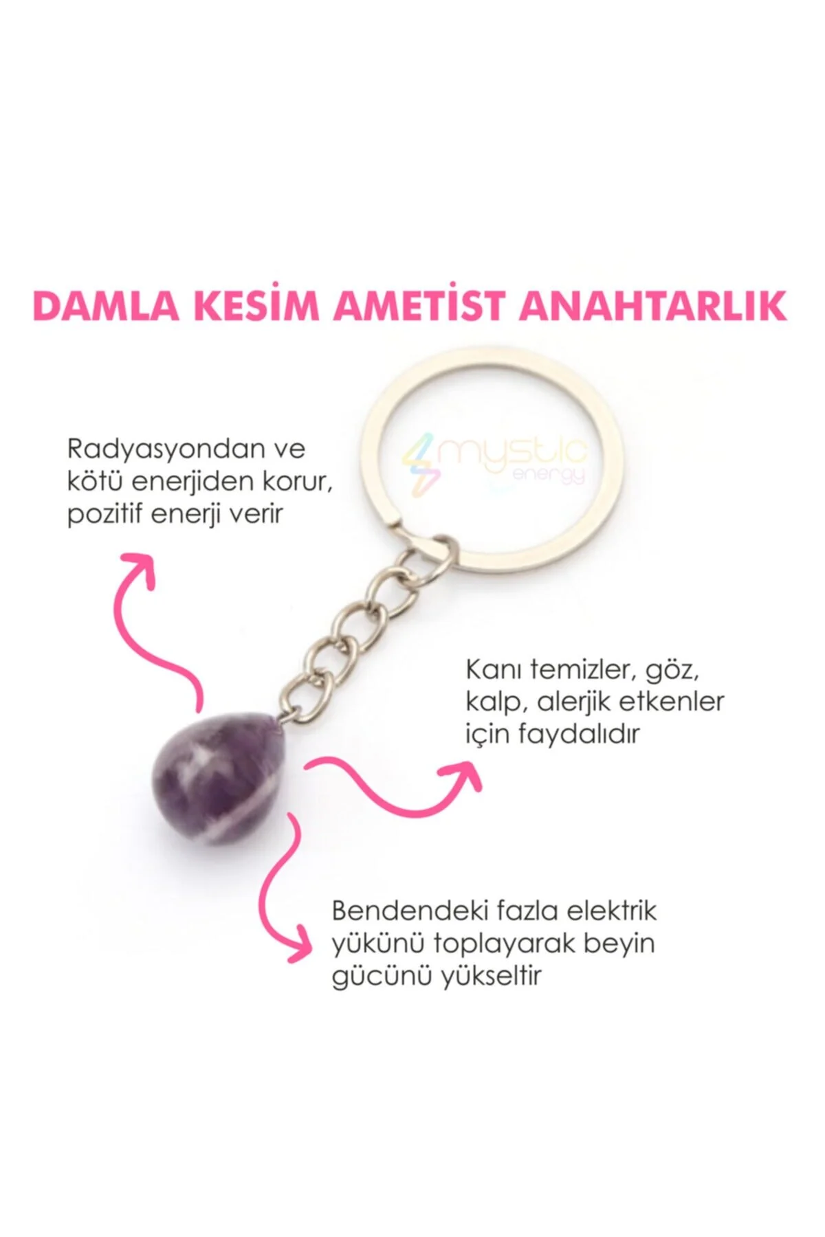 جلیقه کلید جاکلیدی برش قطره ای سنگ آمتیست طبیعی | هدیه Mystic Energy