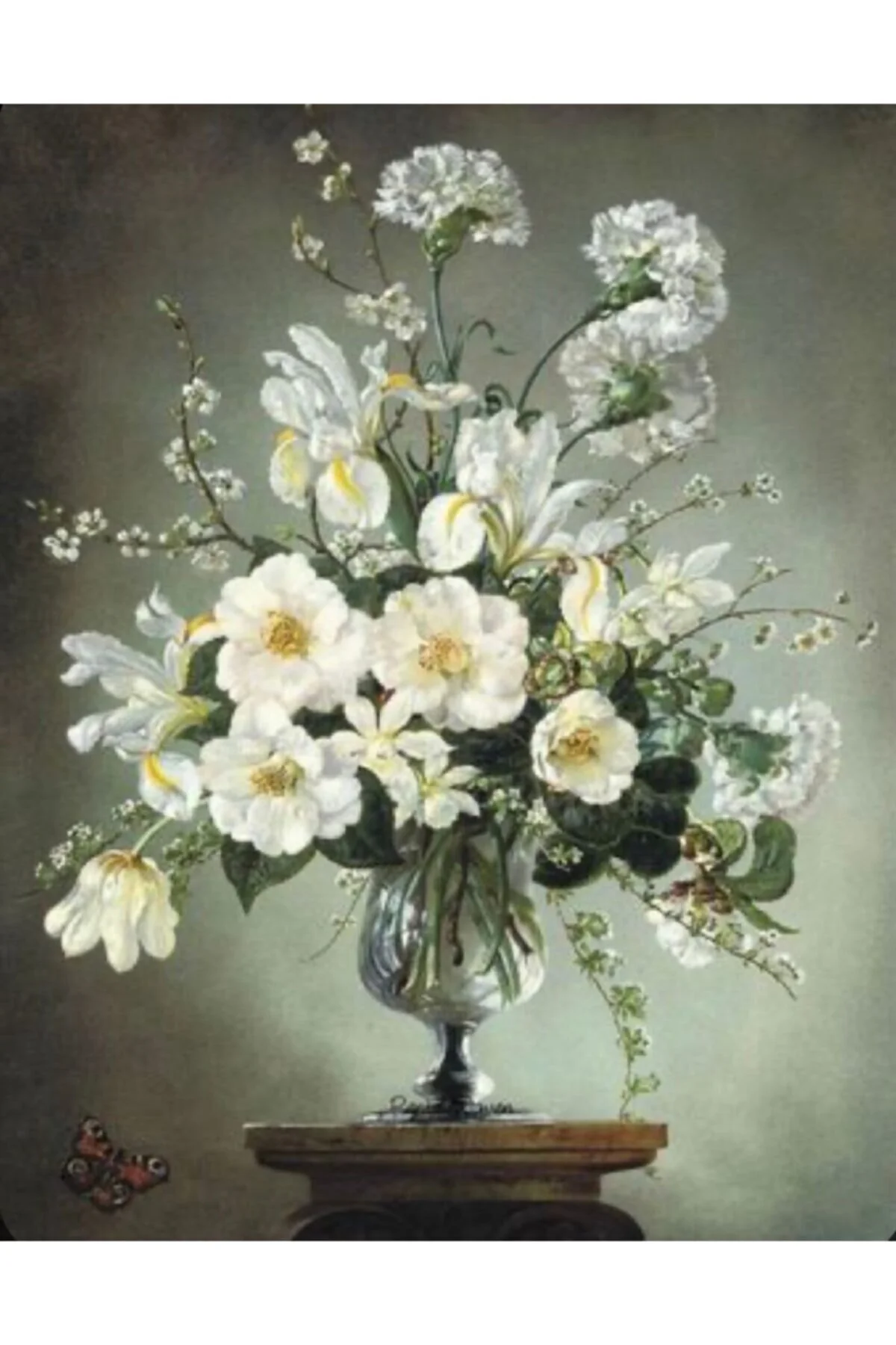 پازل گلهای ظریف سفید نقاشی موزاییک الماس هنر مارسل 41X51CM MARCEL SANAT