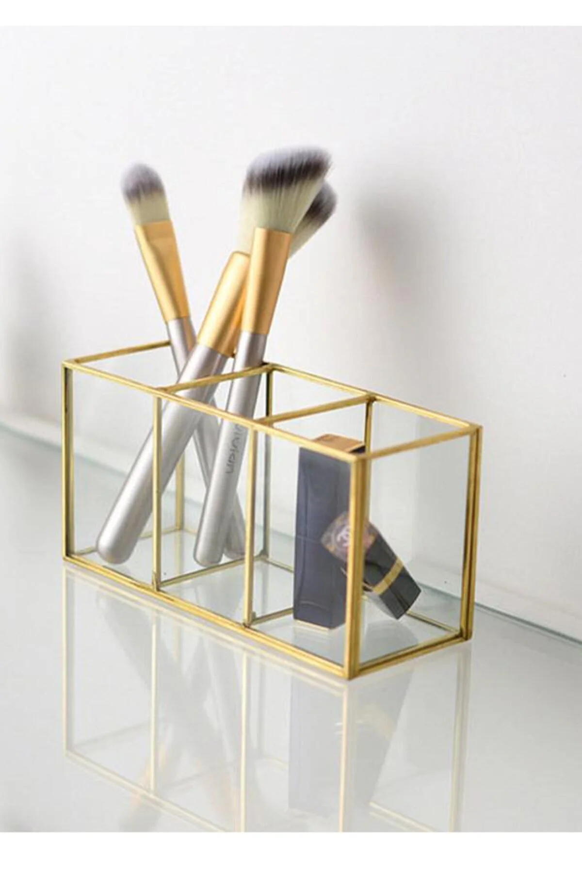 نظم‌دهنده لوازم آرایش و جواهر طلای شیشه ای سه قسمت سازمان دهنده برس EsaDesign