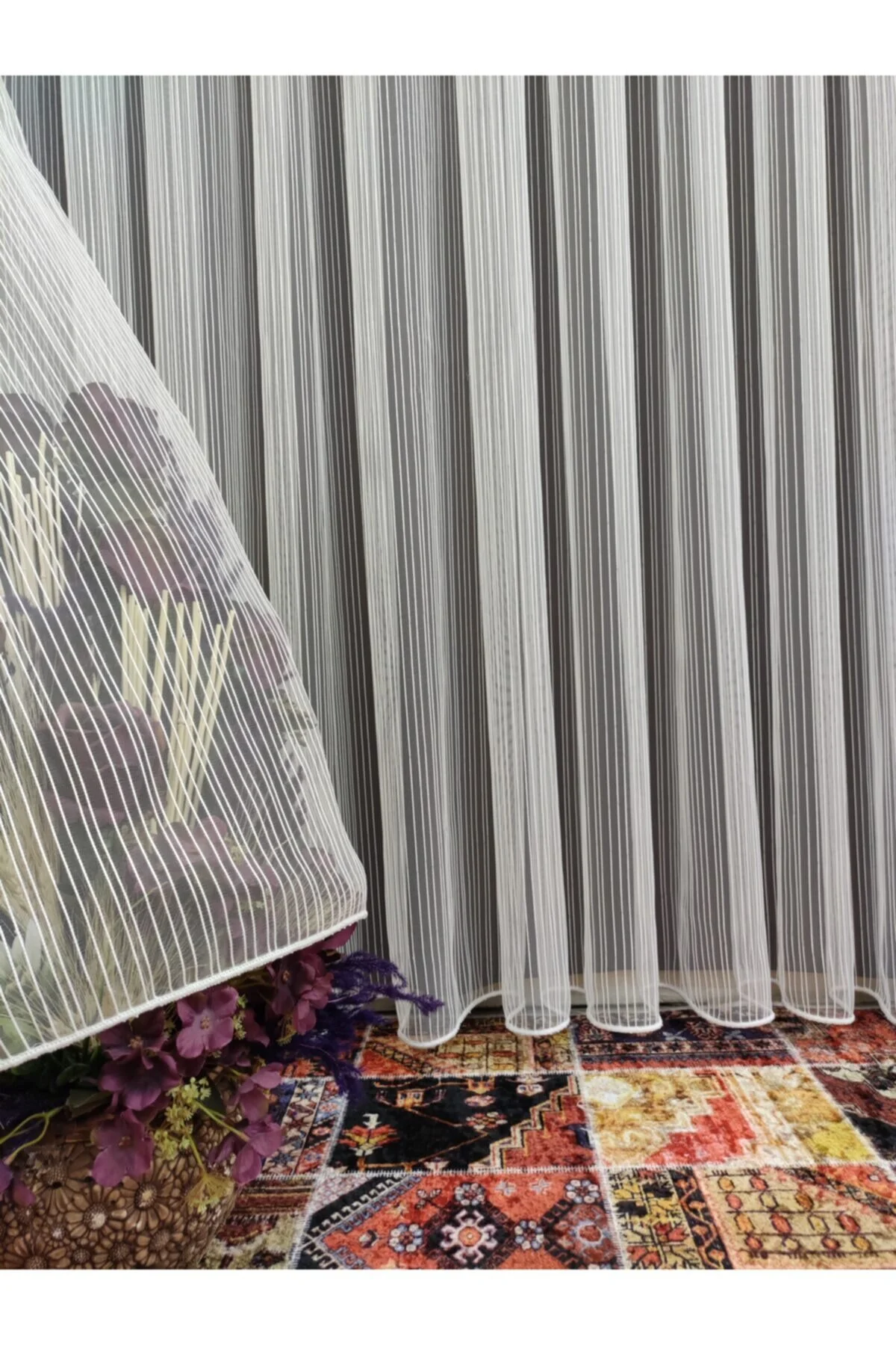 پرده تور چند رنگ زنجیره ای ضخیم واقعی 1 3 لاله باتری مکرر  perhal perde ve halı
