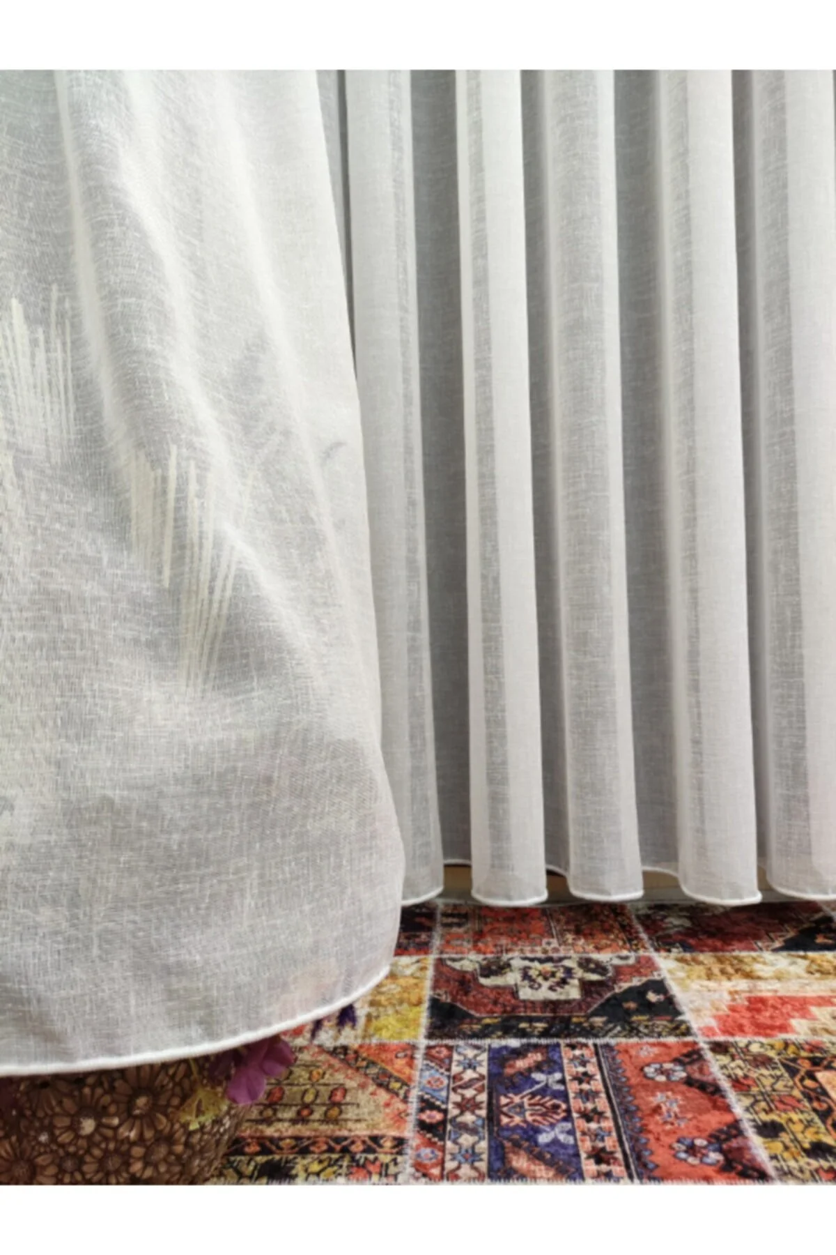 پرده تور سبز کتان تاشو 1 3 لاله باتری مکرر  perhal perde ve halı
