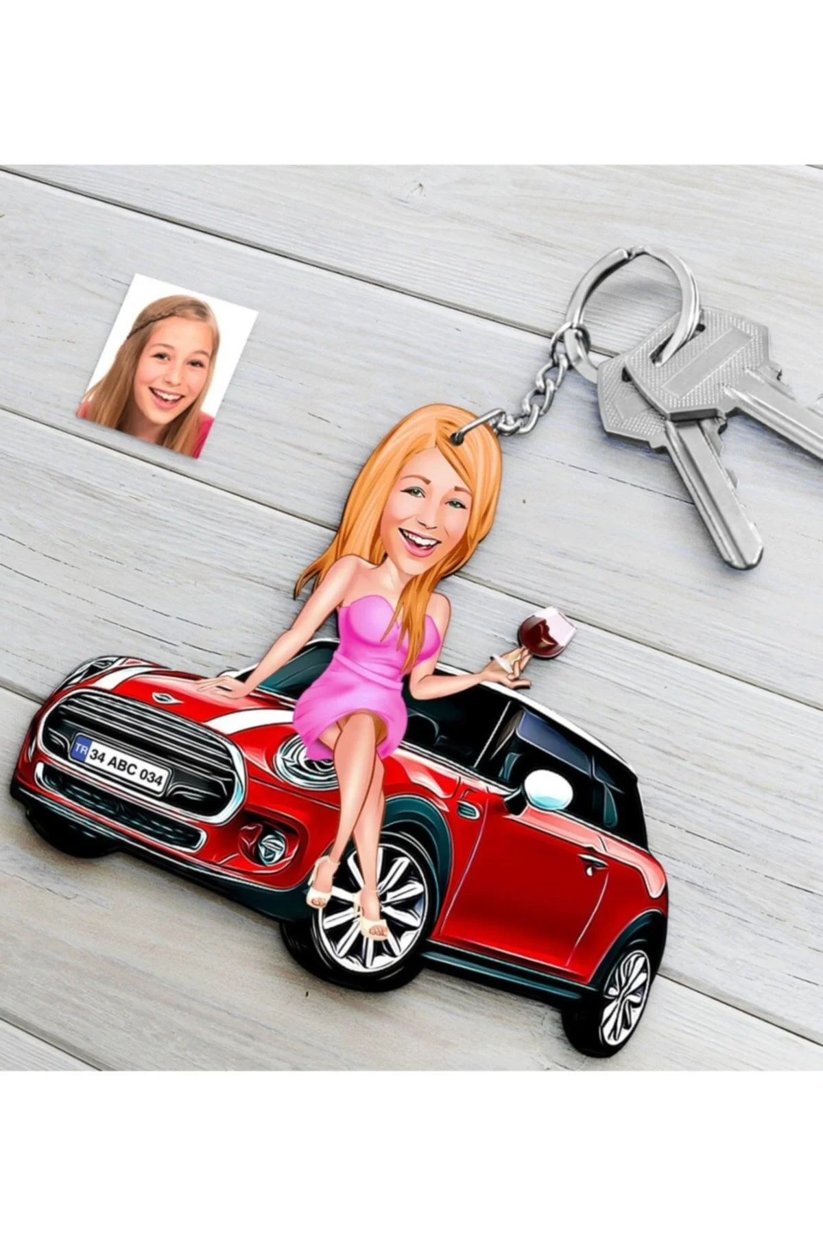 جلیقه کلید جاکلیدی کارتونی چوبی مینی کوپر زن شخصی با بشقاب Bk Gift