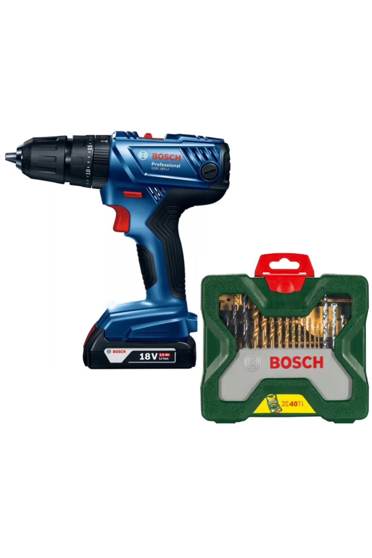 دریل شارژی پیچ گوشتی ضربه ای GSB 180 LI 18V 2AH + مجموعه مته 40 تکه بوش Bosch
