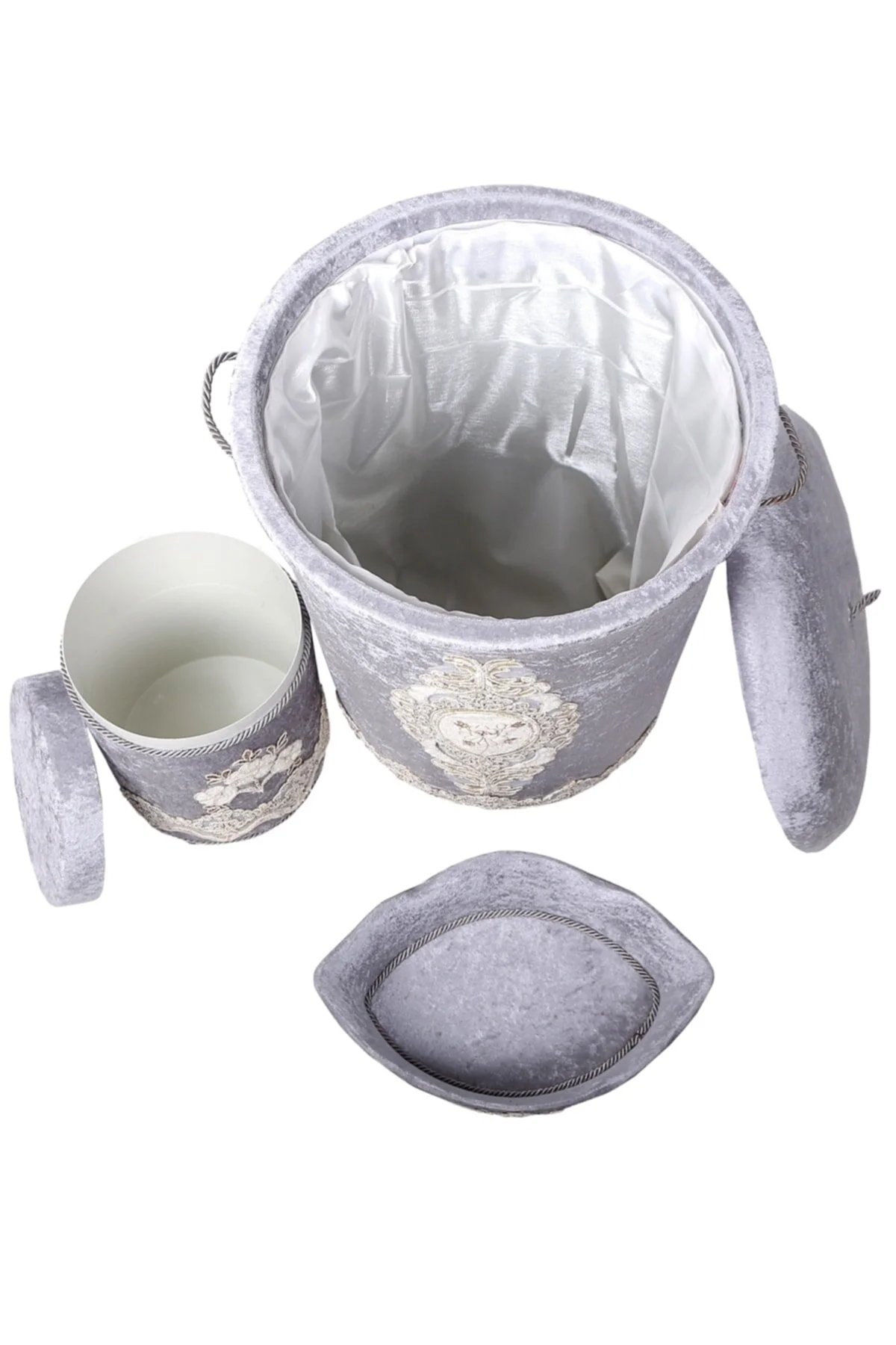 سبد رخت خاکستری حمام مخملی لیزا مجموعه لباسشویی کثیف 3  Bonny Home