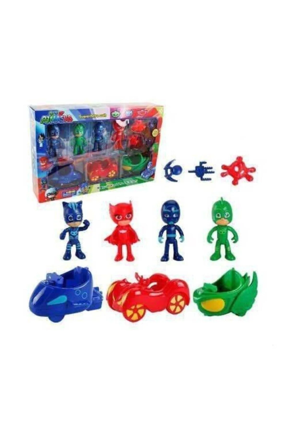 اسباب بازی های فیگور دیگر ست پیژاماسکلیلر با 3 ماشین و 4 اکسسوری پیجماسکل SCNTOYS Genel Markalar