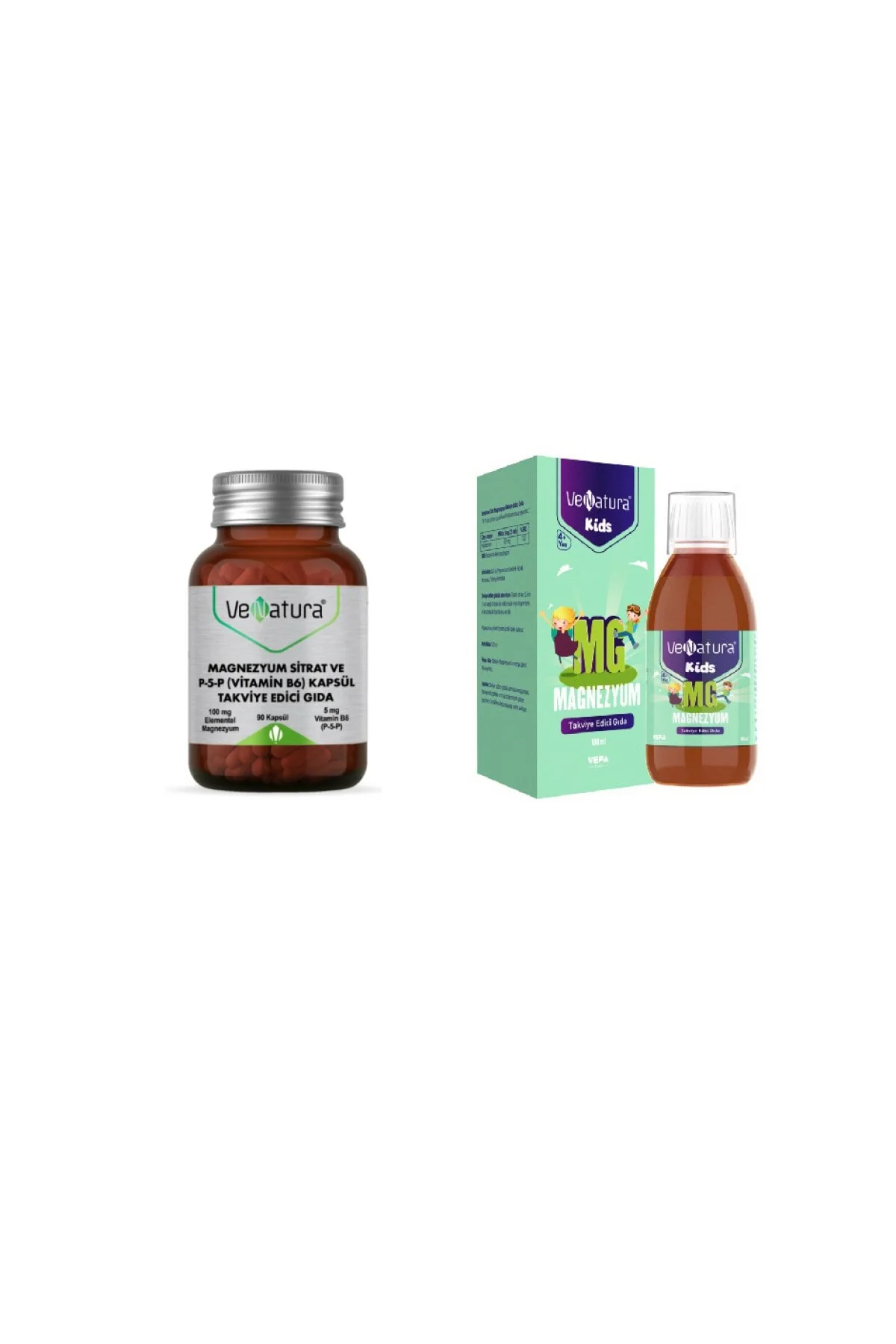 ویتامین دخترانه و پسرانه بچگانه سیترات منیزیم P5P B6 90 کپسول + برای کودکان 100 میلی لیتر Venatura