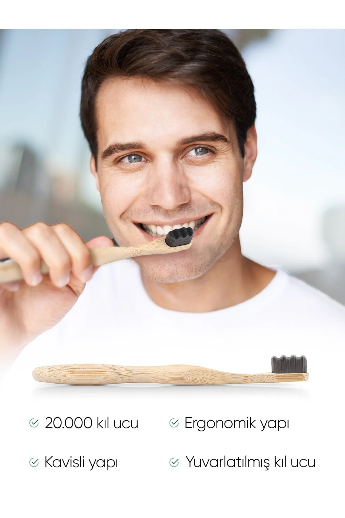 مسواک دستی نانو وگان بامبو با موی نرم برای دندانهای حساس رنگ خاکستری تیره بدون پلاستیک TBRUSH