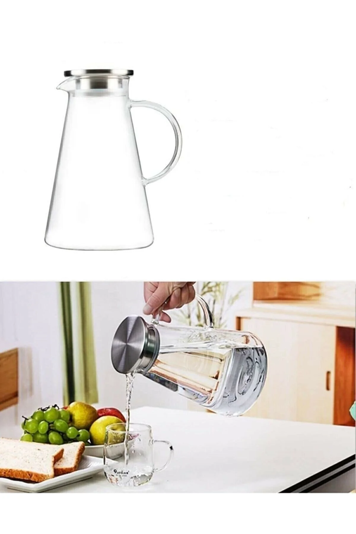 پارچ و تنگ کوزه شیشه ای با درب فلزی 1600 میلی لیتر مقاوم در برابر آتش morponi