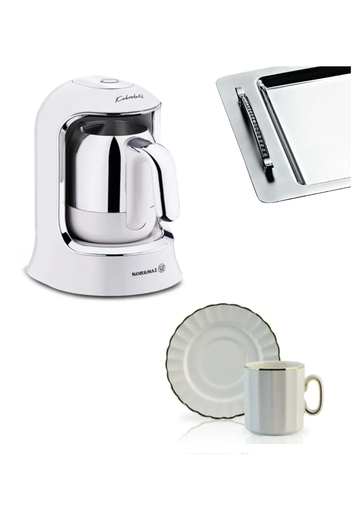 ست جهیزیه الکترونیکی وانیل KAHVEKOLIK RIVER RANA TRAY ACAR CUP مجموعه ویژه KORKMAZ