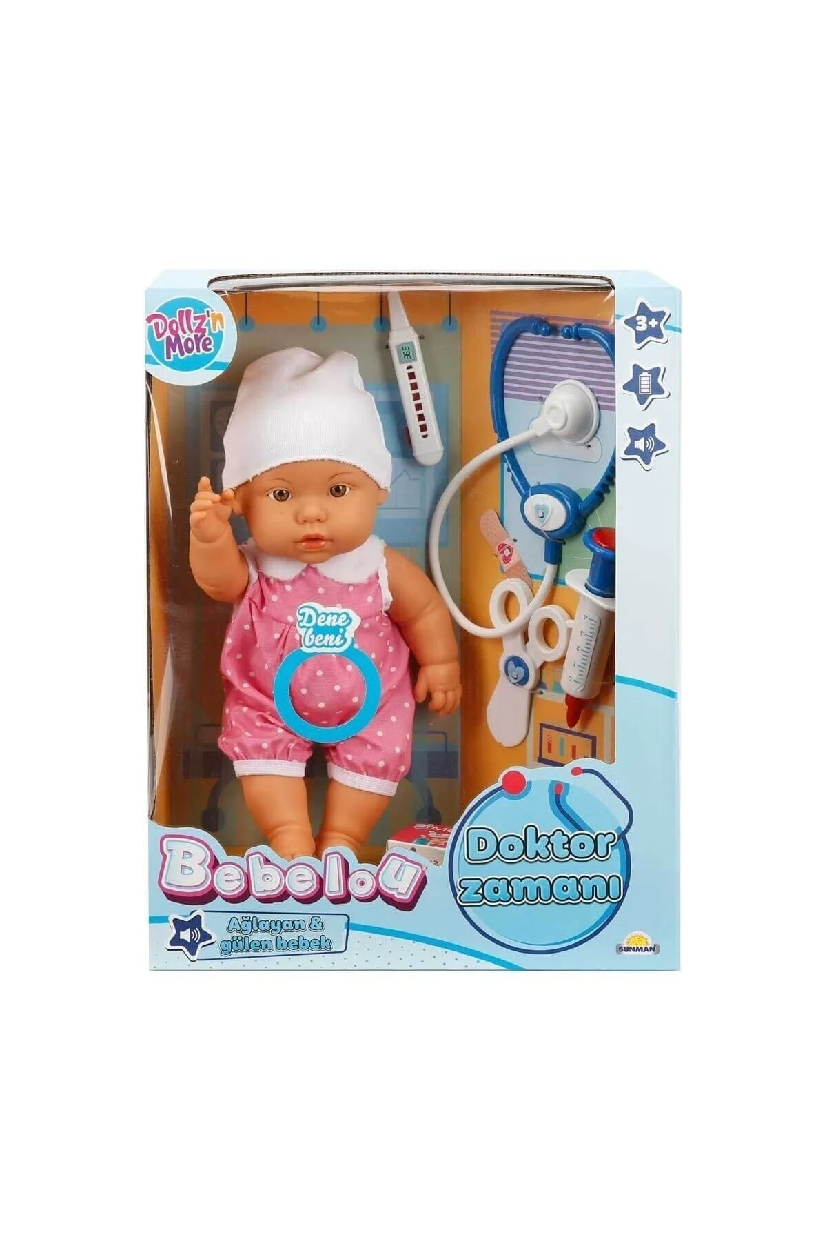 ست حرفه ای 30111 BEBELOU DOCTOR TIME VOICE BABY مجموعه 35 سانتی متر SUNMAN اورجینال Go Toys