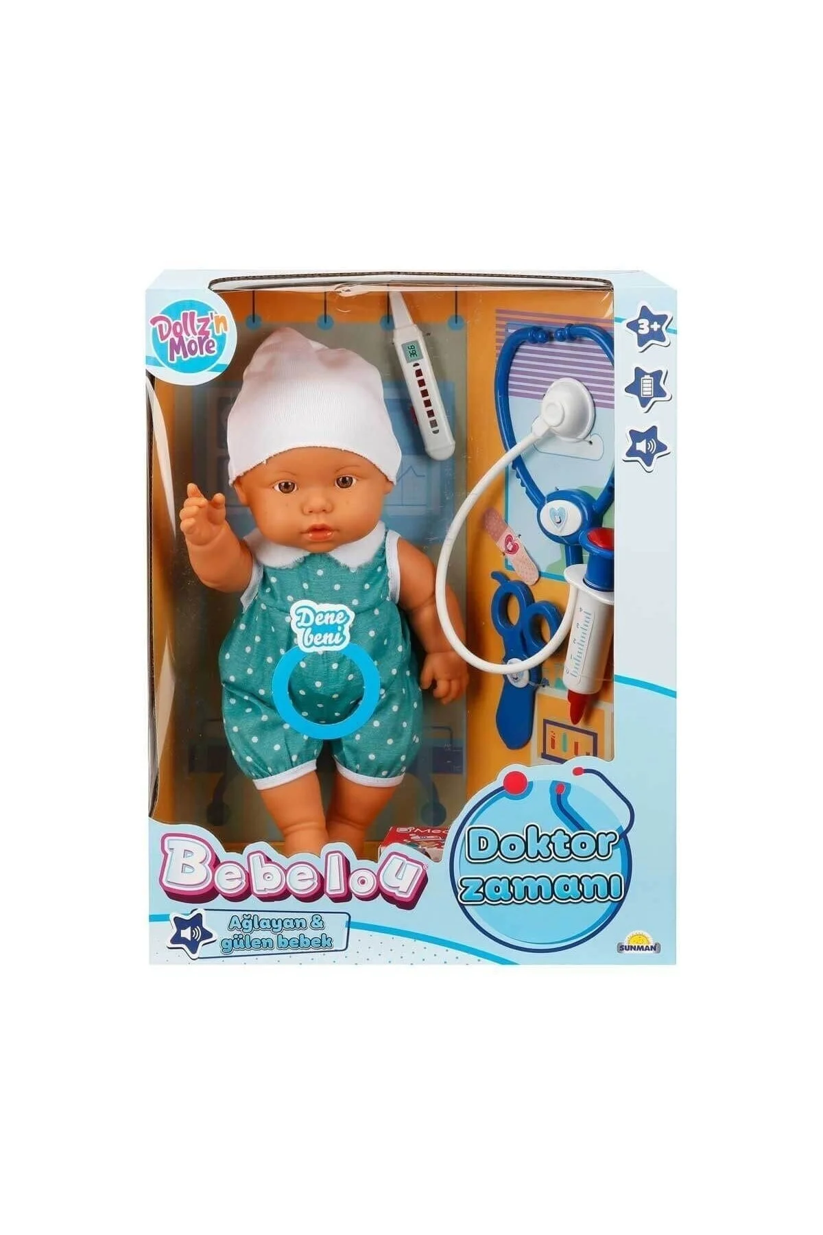 ست حرفه ای 30111 BEBELOU DOCTOR TIME VOICE BABY مجموعه 35 سانتی متر SUNMAN اورجینال Go Toys