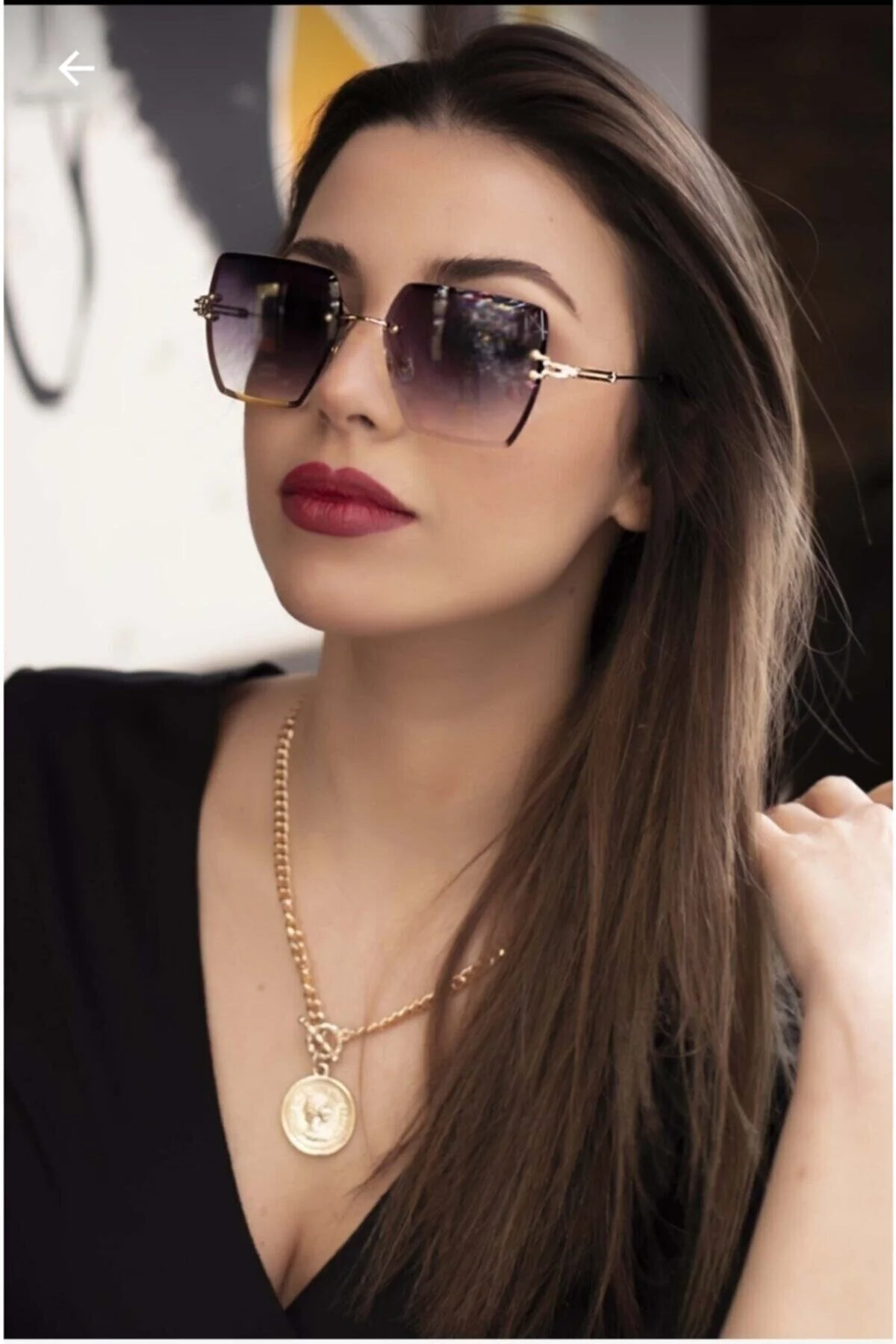 عینک آفتابی سیاه کریستال مربع PAREKRSKESIM NO7621 اورجینال gulflower nude