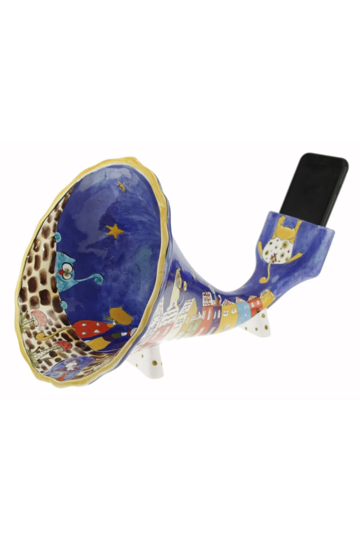 اشیاء دکوراتیو و مجسمه چند رنگ مردانه زنانه دکوری گوش تلفن سرگرم کننده Gramafon 23X32 سانتی متر  OTANTİK ÇİNİ