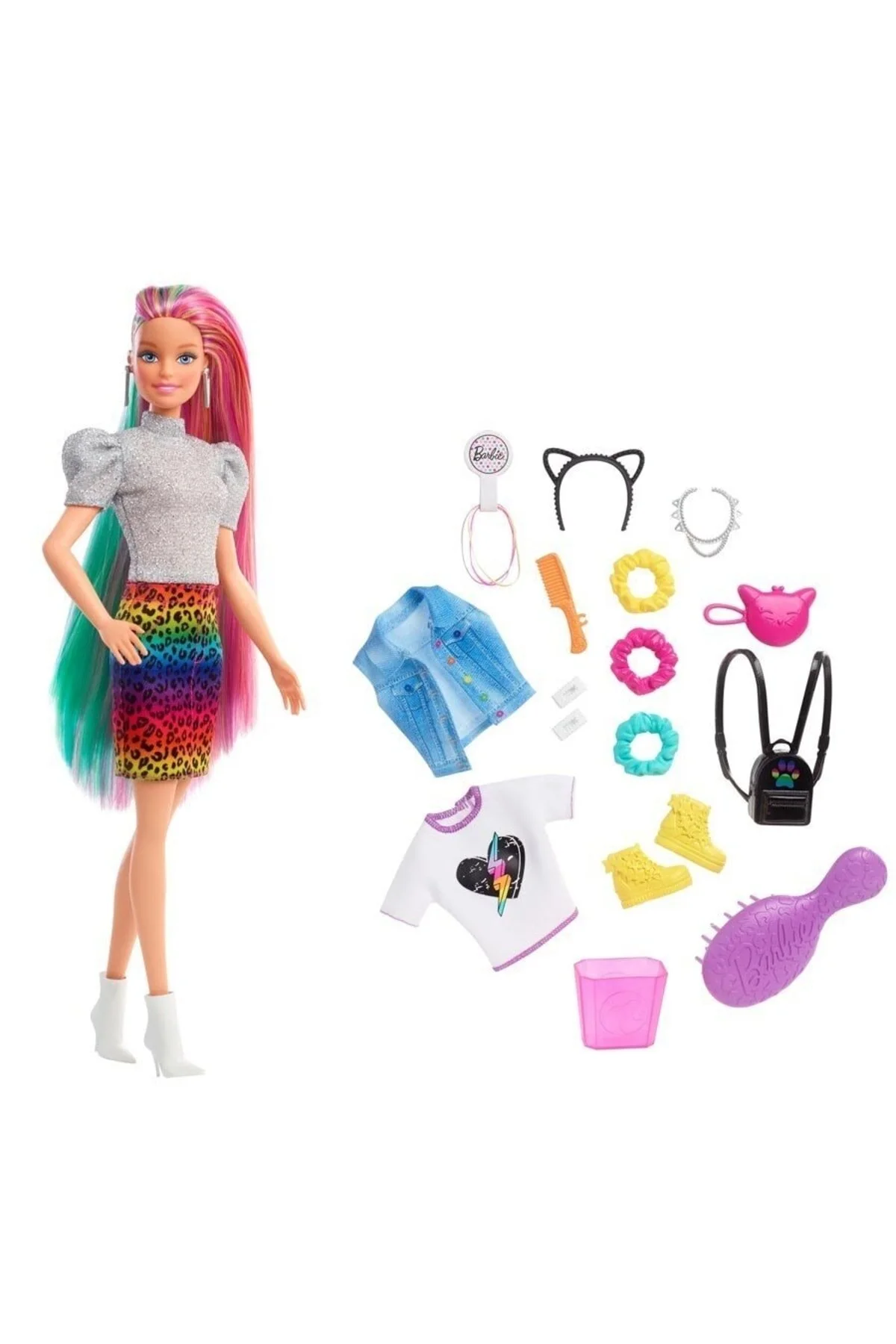 عروسک های اسباب بازی و لوازم جانبی مو طرح پلنگ GRN81 Barbie