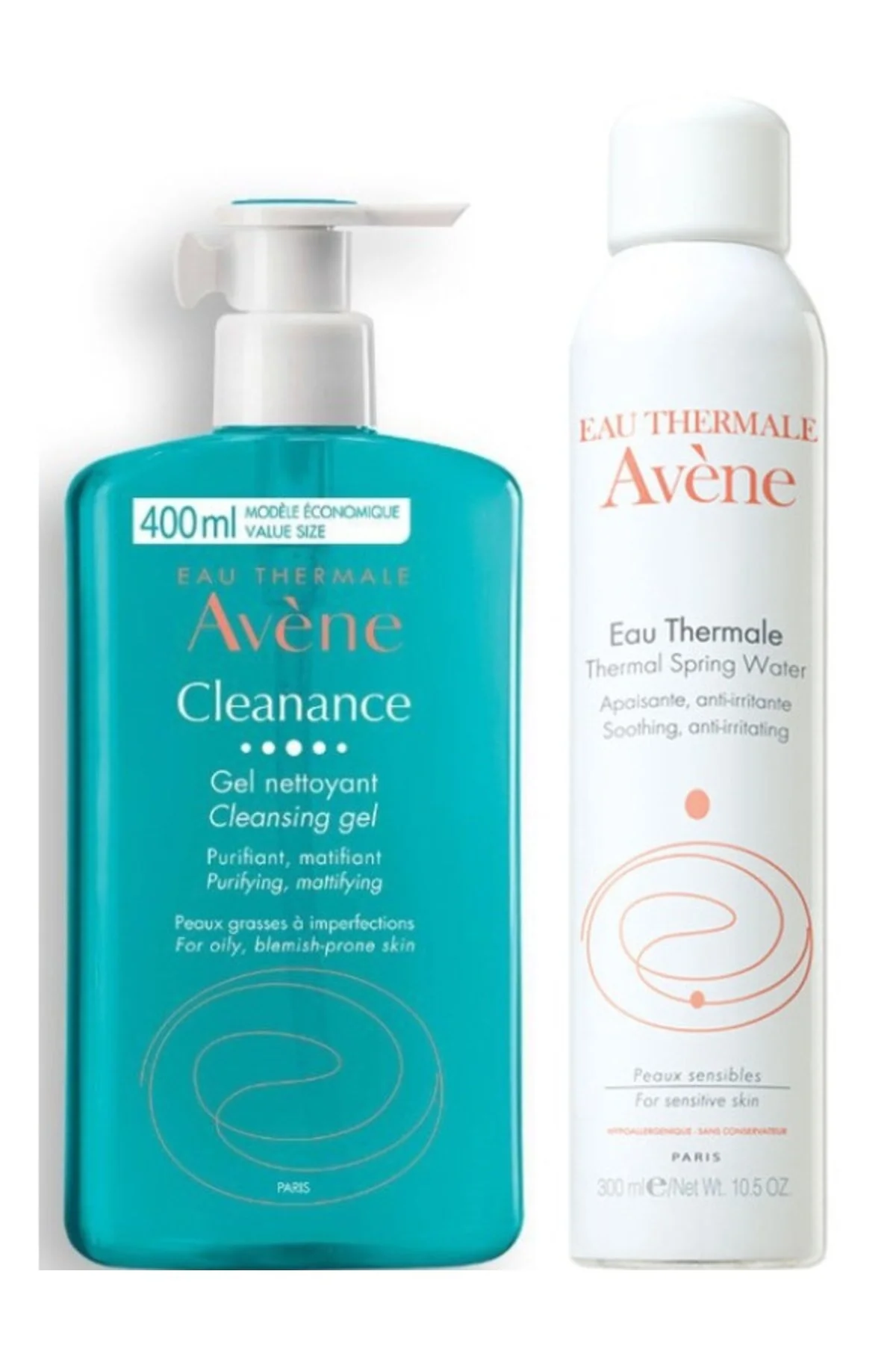 Avene ژل تمیز کننده صورت و بدن Cleanance 400 میلی لیتر آب گرم ترمال 300 میلی لیتر