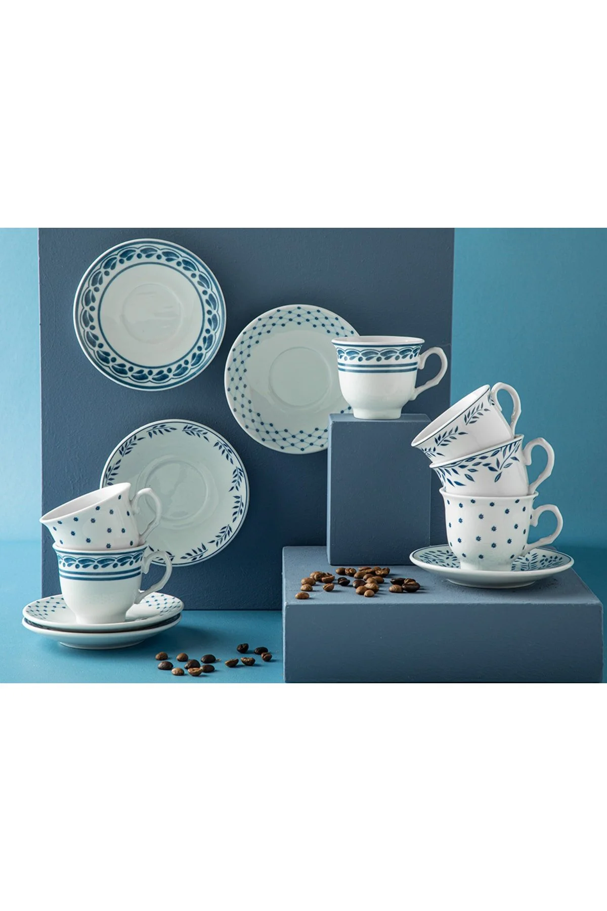 فنجان قهوه VINKA PORCELAIN 4 قطعه 2 نفر FINCAN مجموعه 80 میلی لیتر آبی English Home