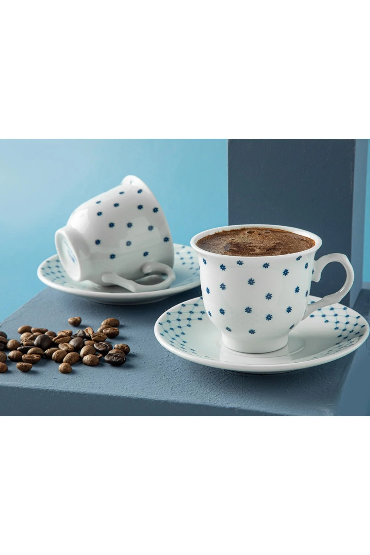 فنجان قهوه VINKA PORCELAIN 4 قطعه 2 نفر FINCAN مجموعه 80 میلی لیتر آبی English Home