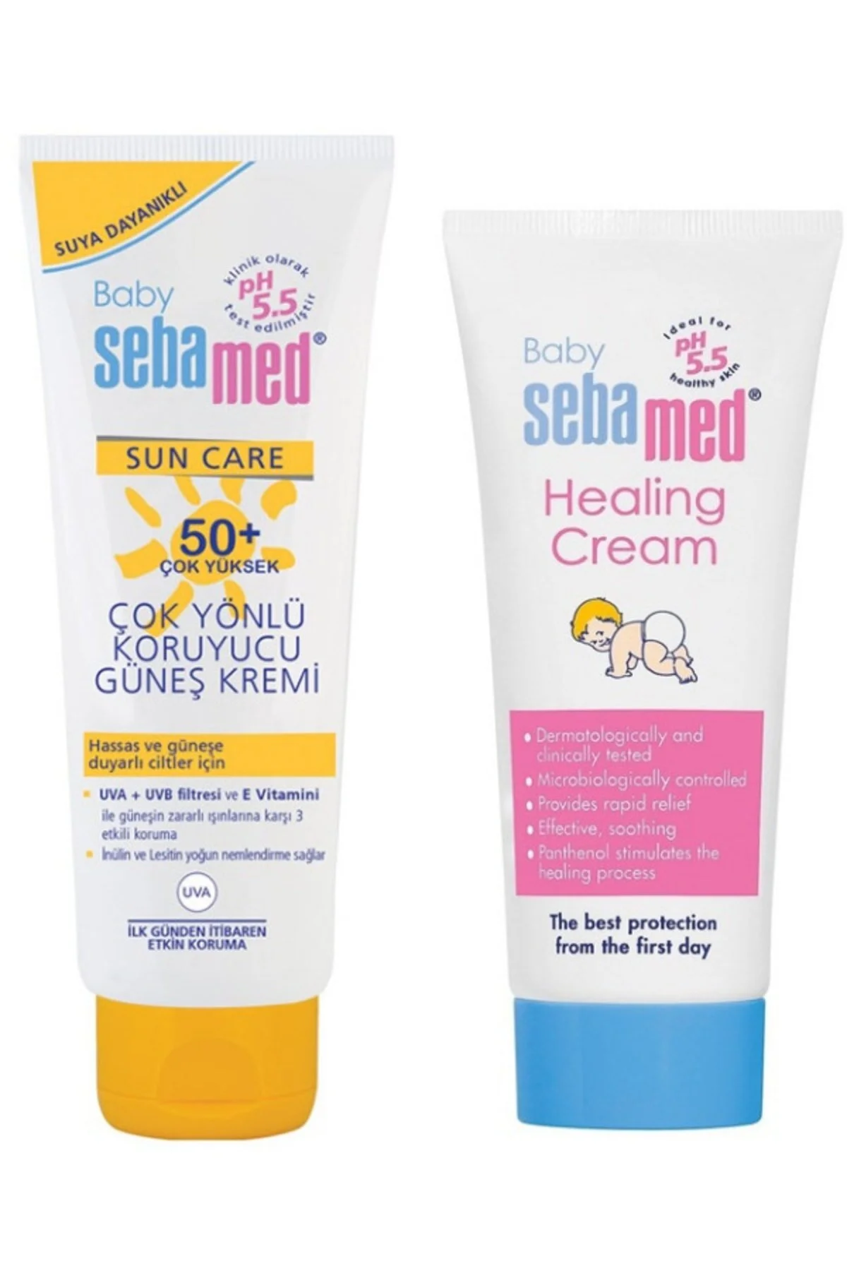 Sebamed کرم ضد آفتاب کودک SPF 50 با حجم 75 میلی لیتر و کرم مراقبت از منطقه پوشک کودک 50 میلی لیتر