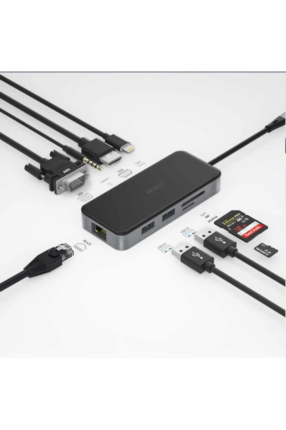 کابل HDMI ALPHA 921HRT LIGHTNING HUB REPLICATOR 2 USB+SD+HDMIVGA+TYPEC+RJ45 WIWU