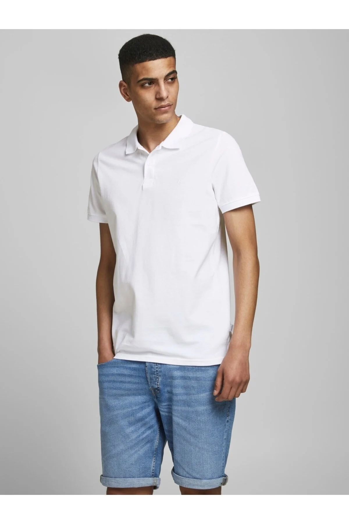 تی شرت یقه پولو سفید مردانه جک اند جونز Jack Jones برند دانمارک Jack & Jones