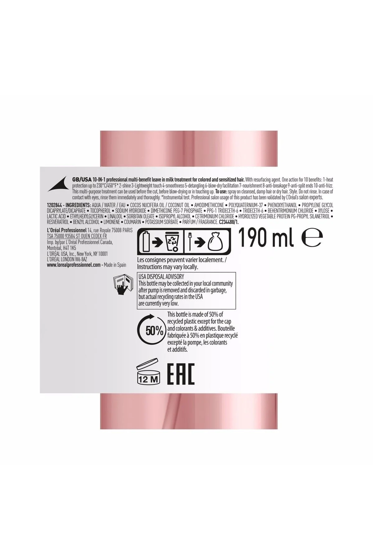 L'Oreal Paris اسپری مراقبت 10 در 1 از رنگ مو Vitamino Color مراقبت از مو ۱۹۰میل