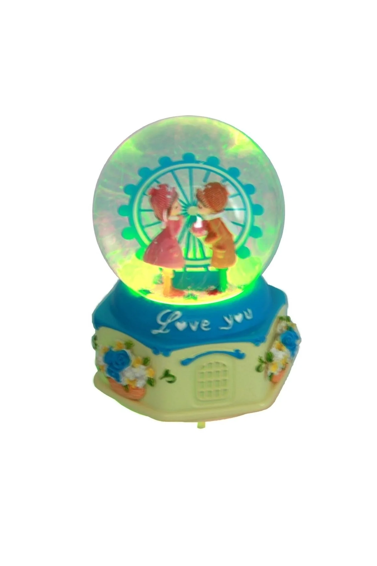گوی برفی پارک تفریحی LOVE YOU LIGHTED و SNOW GLOBE موزیکال آبی سایز متوسط از ترکیه HEDİYEBİZİZ