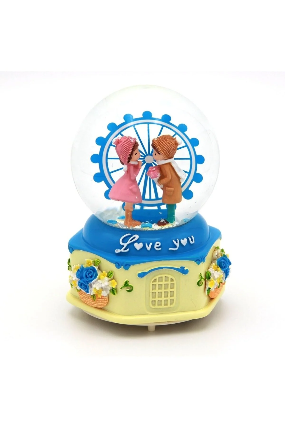 گوی برفی پارک تفریحی LOVE YOU LIGHTED و SNOW GLOBE موزیکال آبی سایز متوسط از ترکیه HEDİYEBİZİZ