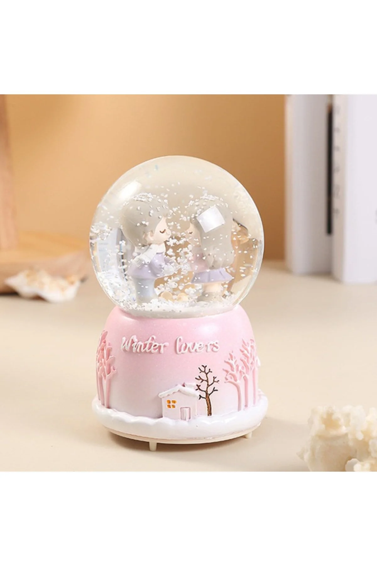 گوی برفی SNOW GLOBE با تم ولنتاین شیرین در سایز بزرگ اسپری موزیکال روشن صورتی از ترکیه keyfim shop
