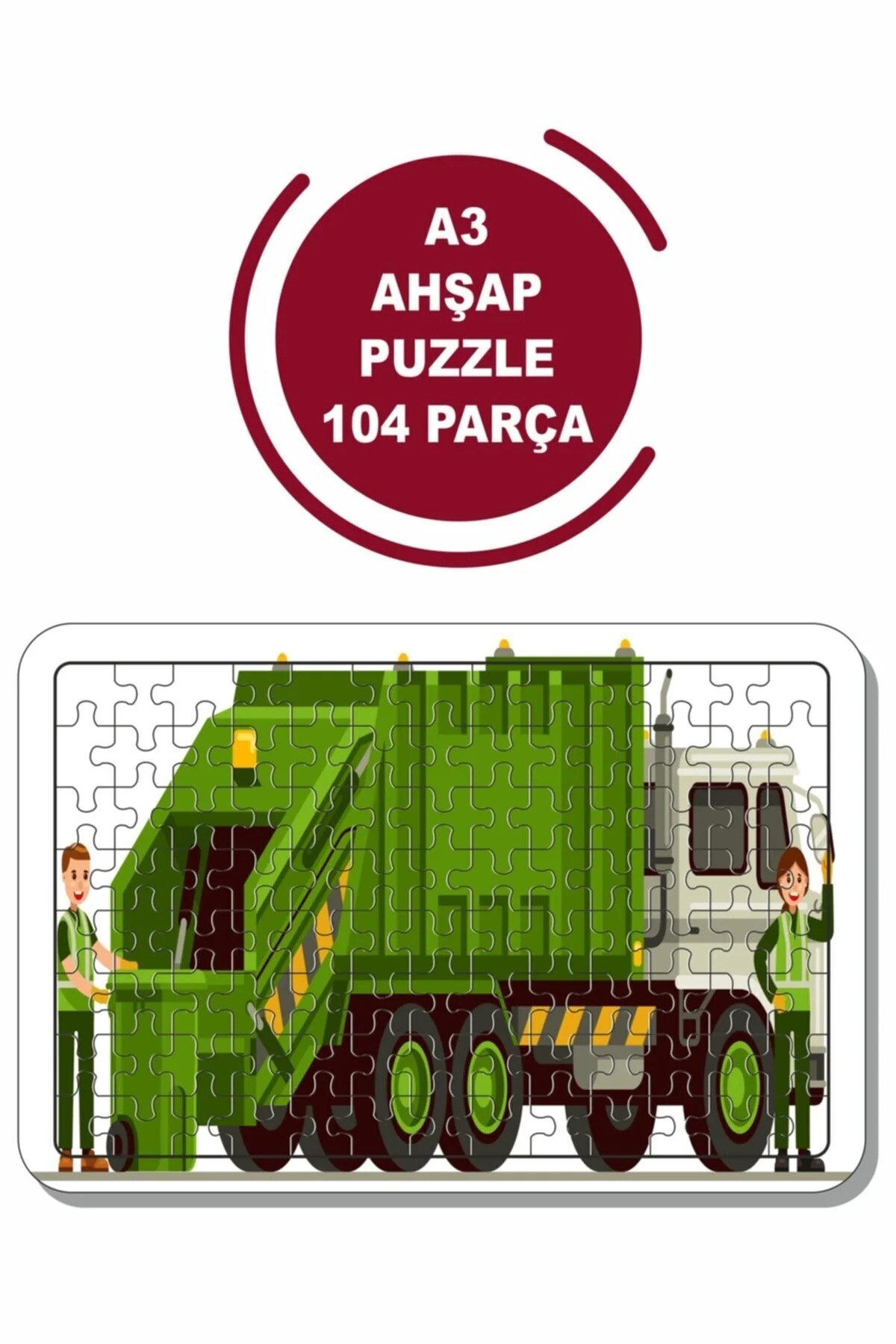 پازل کامیون زباله ماشین آلات ساختمانی A3 104 اسباب بازی اره منبت کاری مویی Baskı Atölyesi