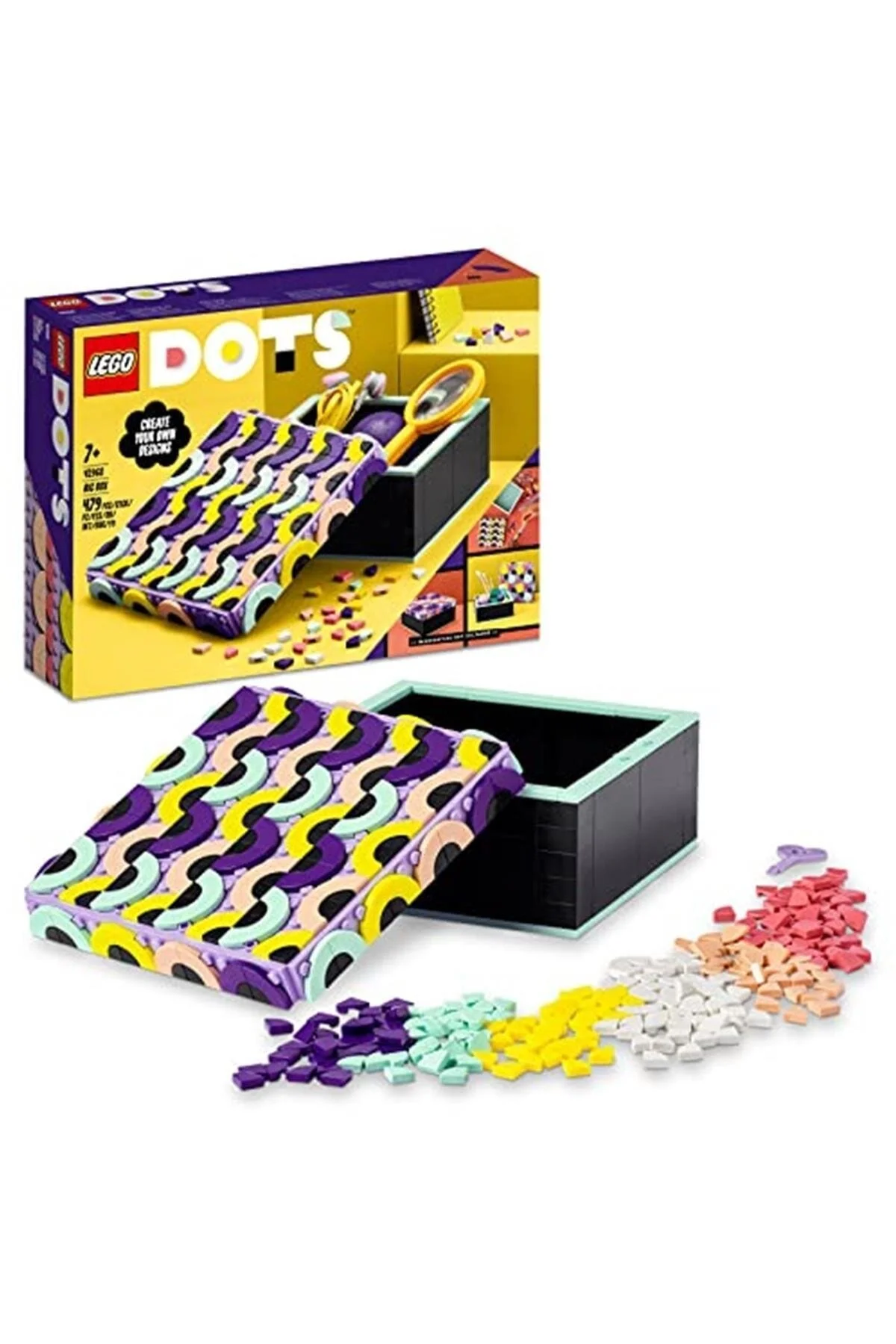 ست وسیله نقلیه ® DOTS BIG BOX 41960 یک فعالیت خلاقانه و ایده ذخیره سازی منحصر به فرد برای سنین 6 سال بالا اورجینال LEGO