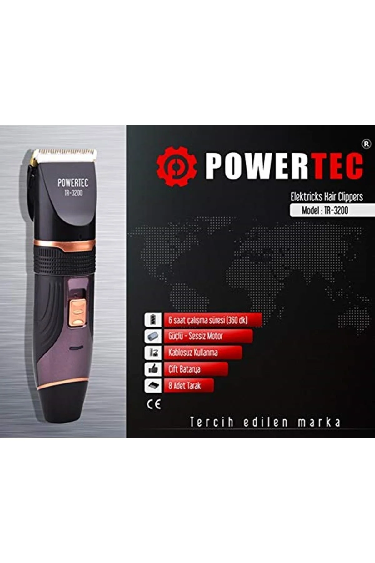 ماشین اصلاح سیاه برقی دستگاه ریش تراش مو 3200 پاورتچ  Powertec