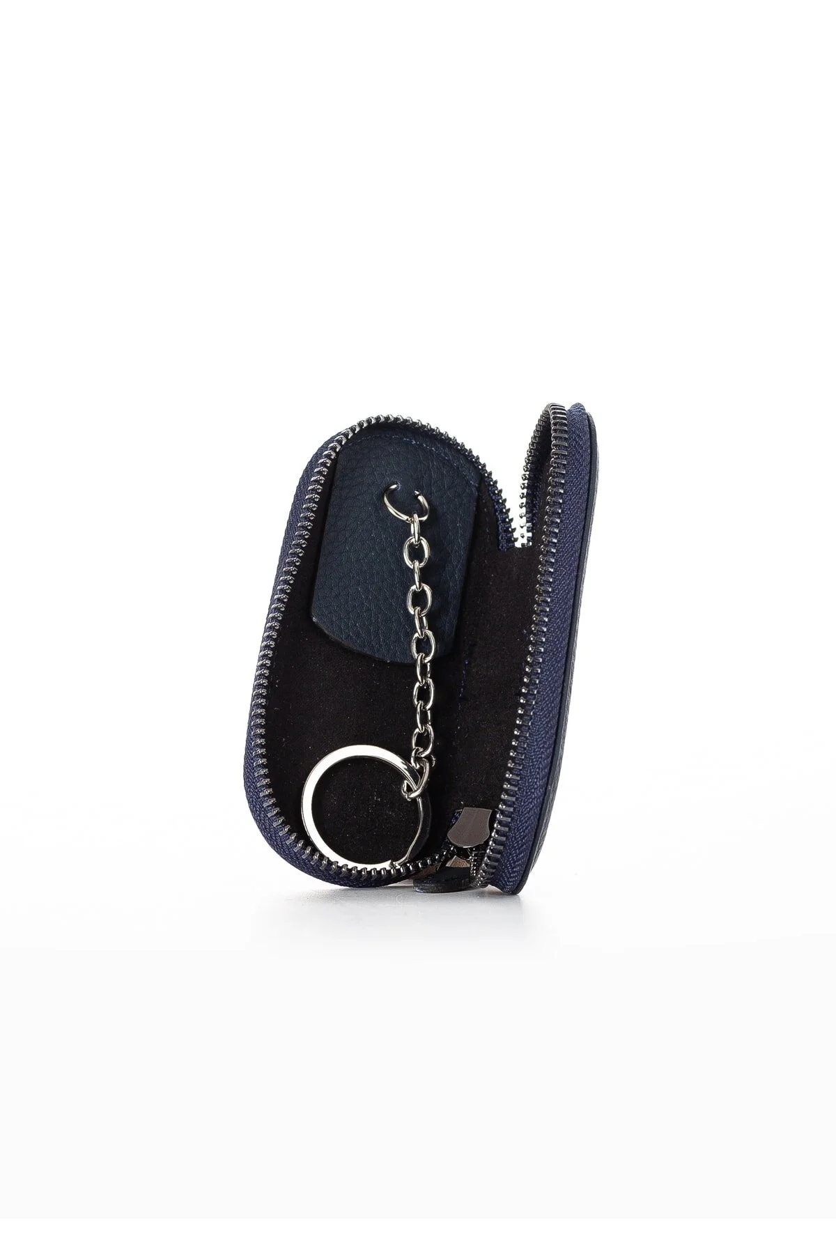 جلیقه کلید جاکلیدی ماشین خانگی چرم طبیعی آبی زیپ دار Niki Leather
