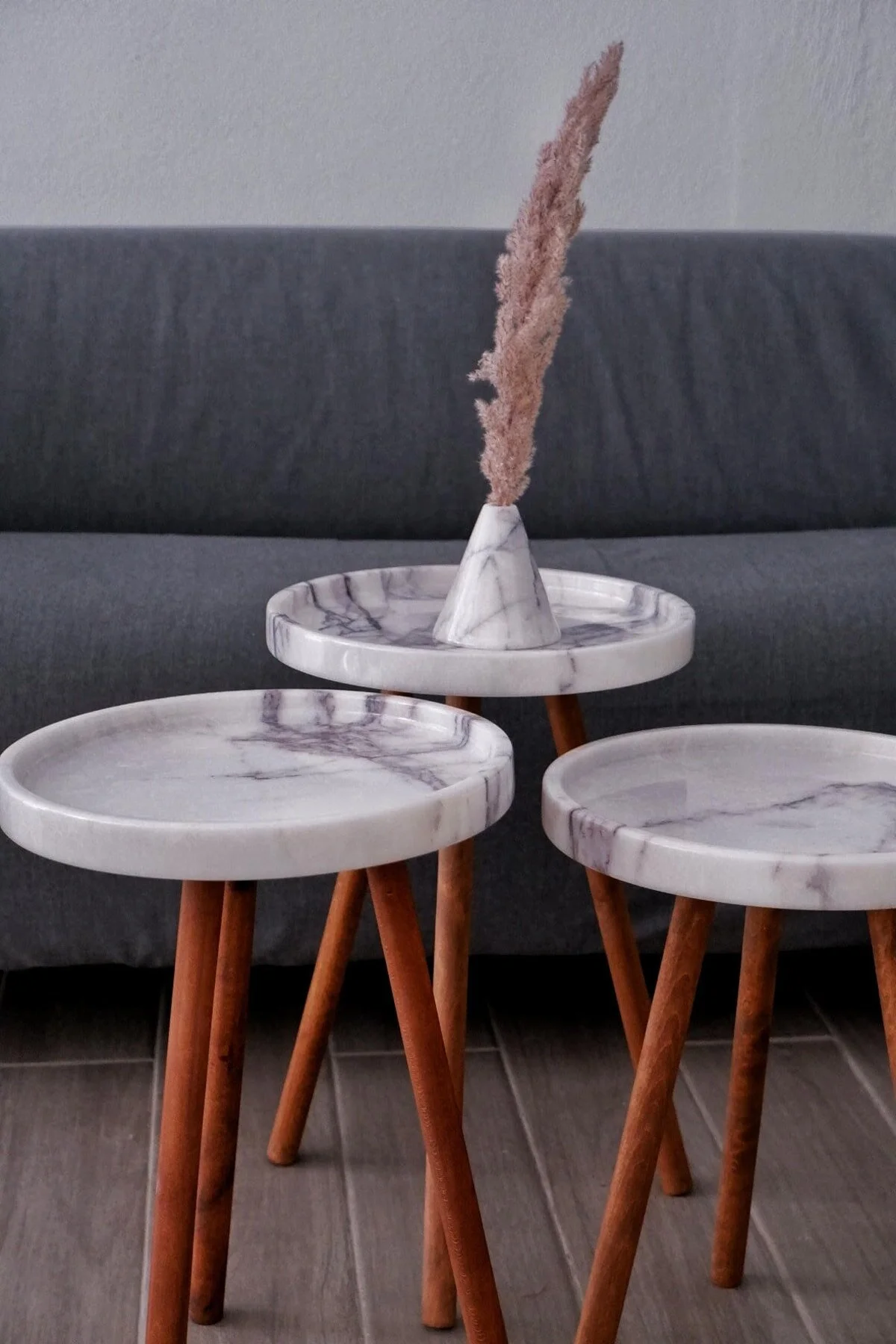 میز بغل مبلی 3 SET LEYLAK MARBLE COFFE STEP 100 ٪ سنگ مرمر اصلی Voodo Concept