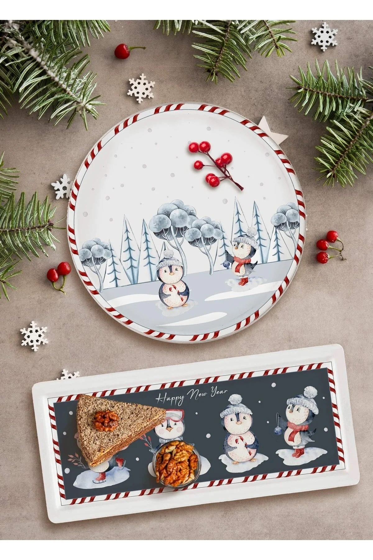 بشقاب چند رنگ صفحه خدمات مستطیل پنگوئن سال نو 35X16Cm New017 The Mia