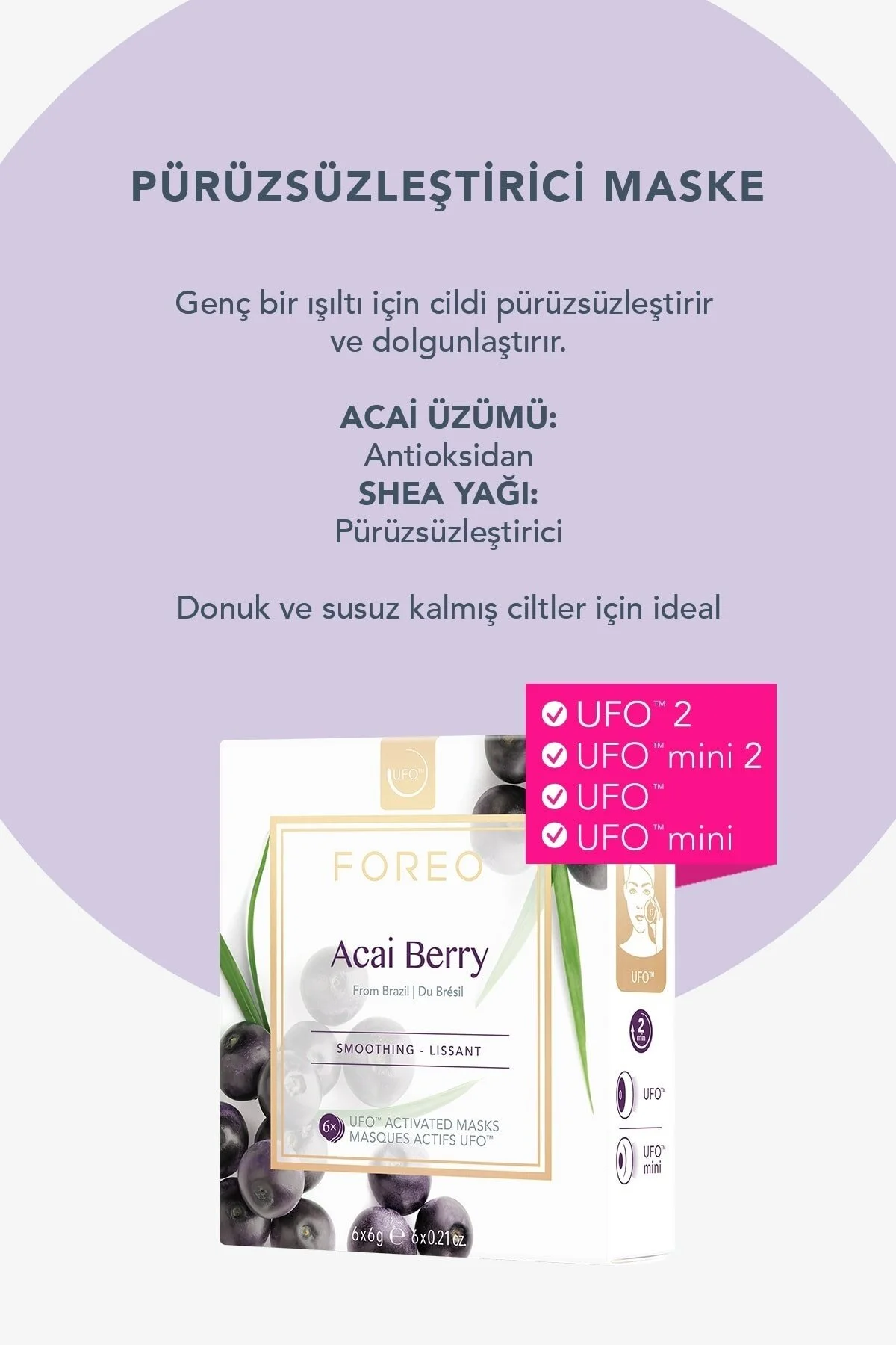 ماسک صورت زنانه واتر جت Ufo ™ Mask Acai Berry Smooth 6 قطعه فعال  Foreo