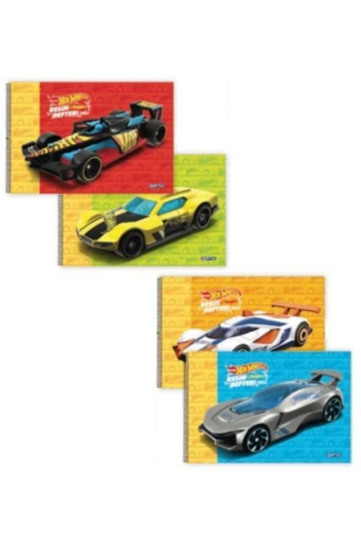 دفتر چند رنگ کتاب طراحی جلد مقوایی مارپیچ 15 ص. 17x24 سانتی متر بسته 4 عددی HOT WHEELS